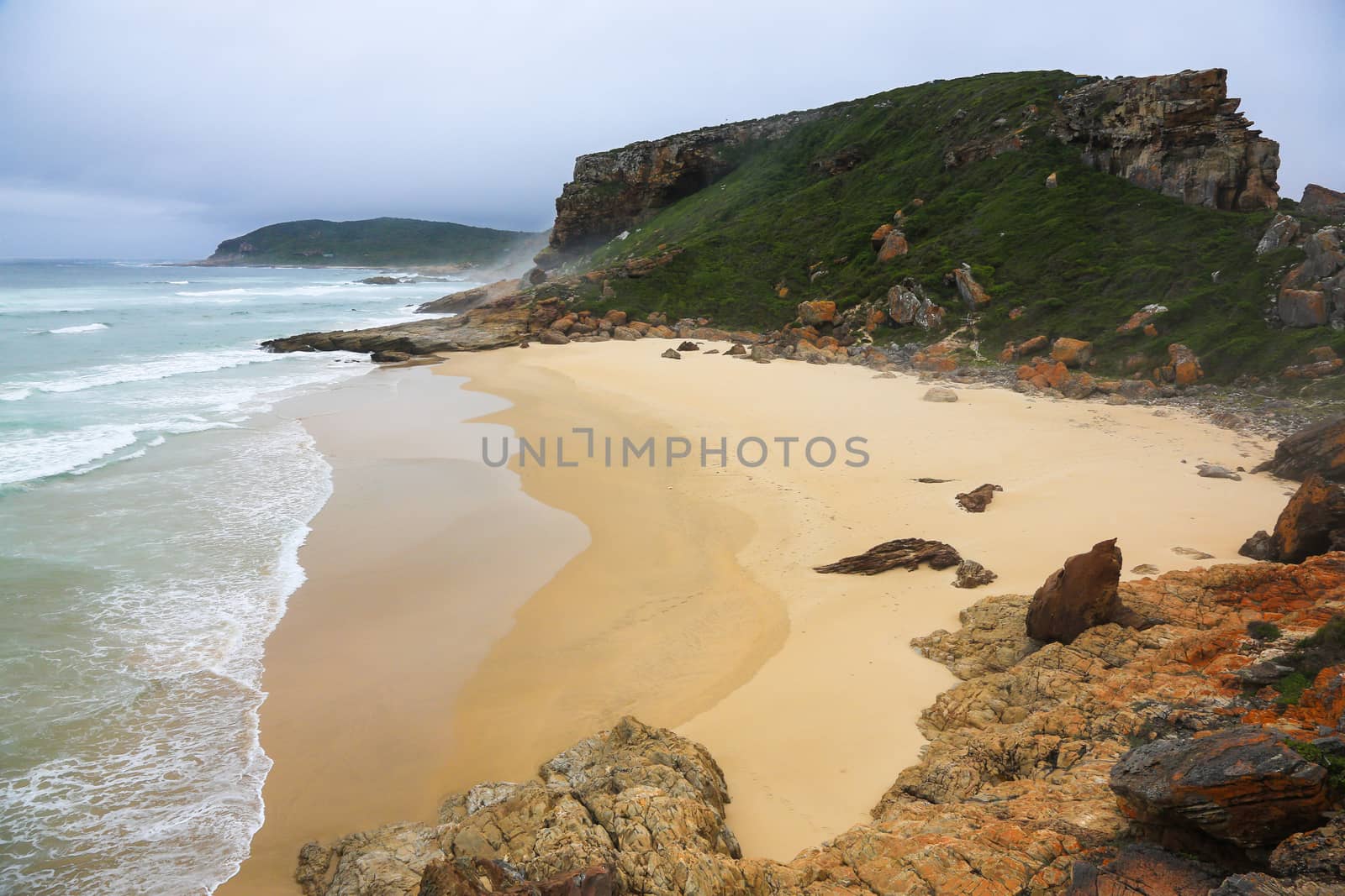 Beautiful clean beach with golden sand at the coast in South Africa