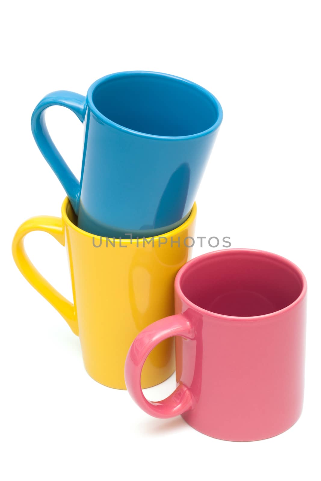 Beautiful color cups on a white background