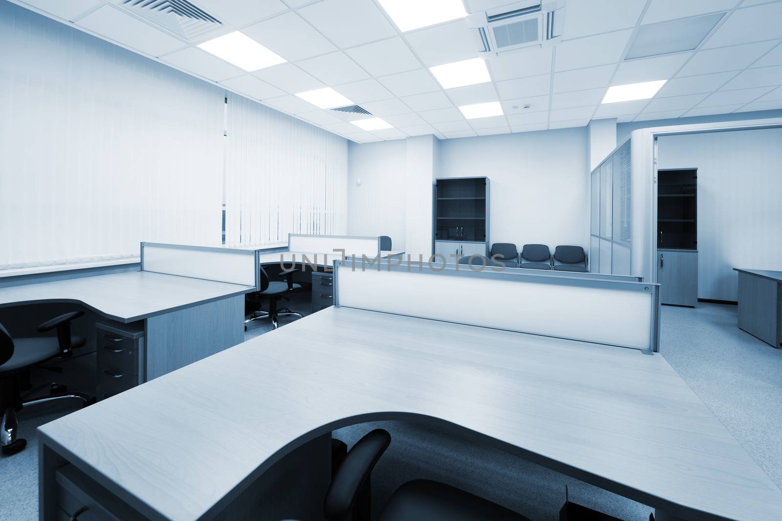 new wooden desks in a modern office