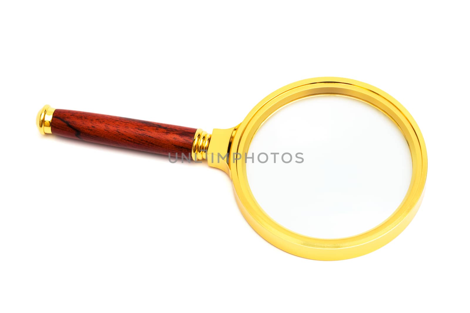 beautiful gold magnifying glass on a white background