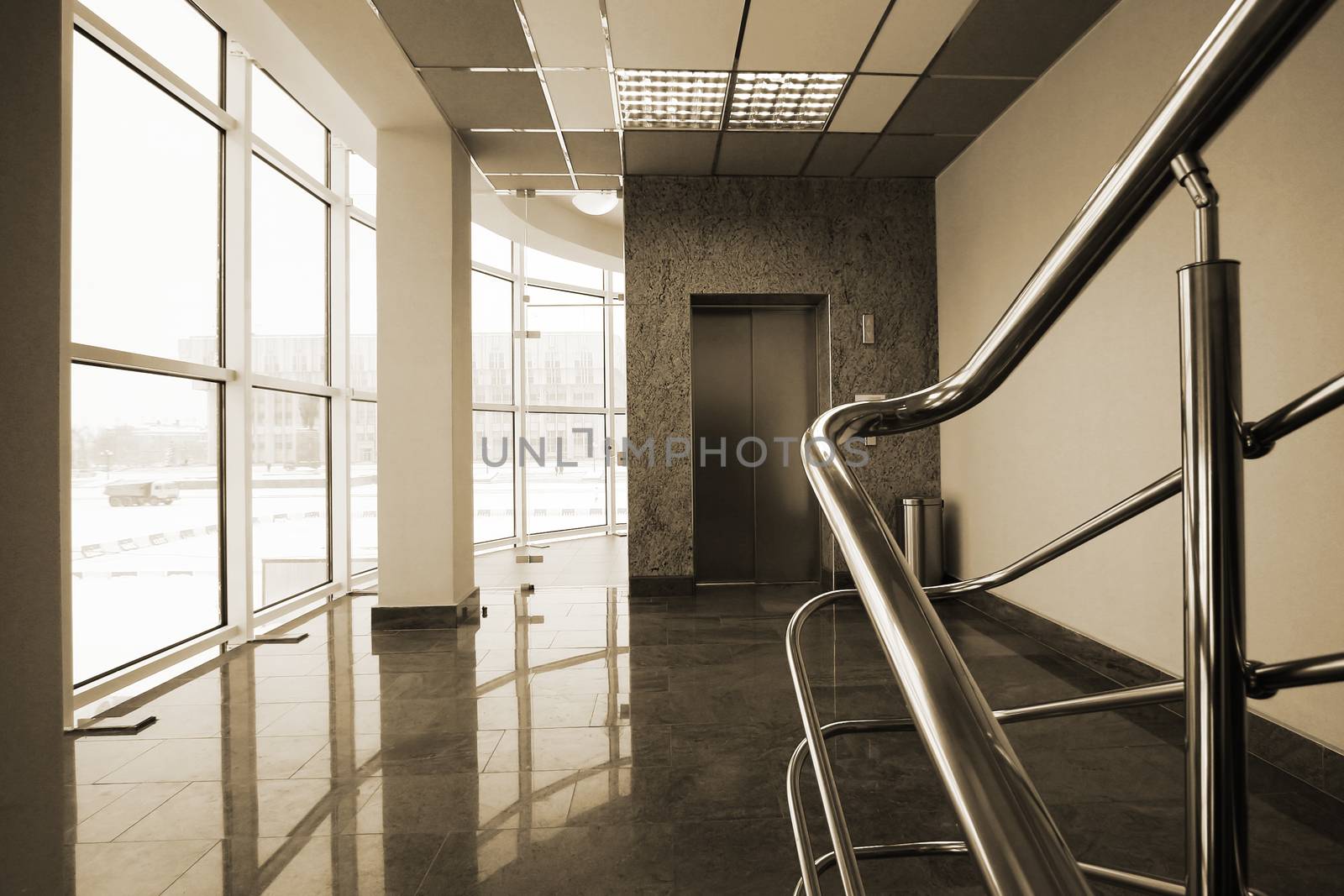 The lift and the big window in modern hotel