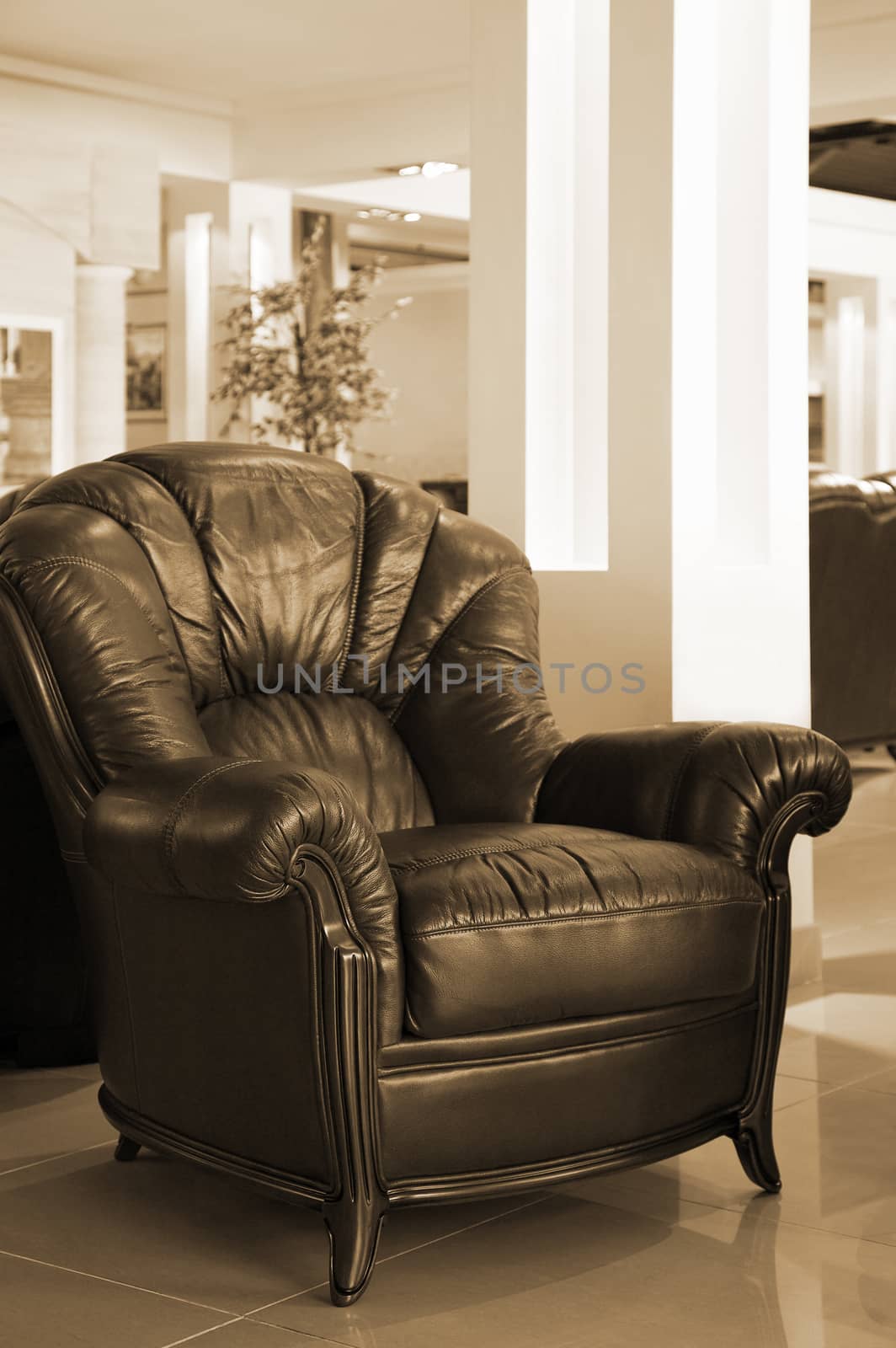 Beautiful leather armchair in a modern apartment