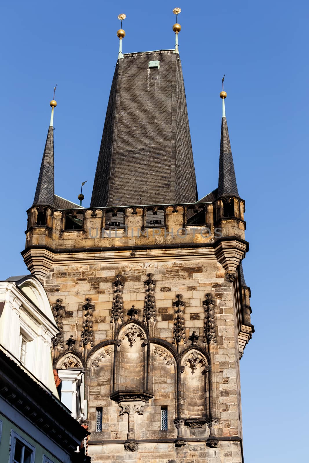 Tower at the end of the Charles Bridge in Prague Czech Republic