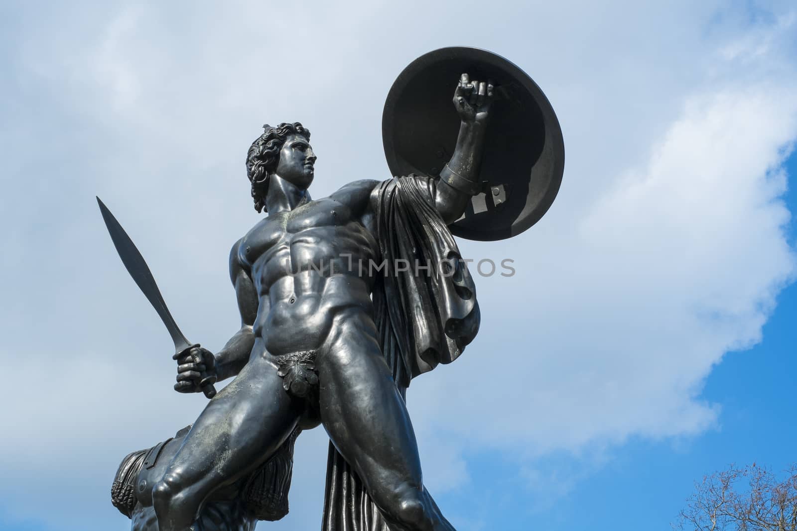 Statue of Achilles in Hyde Park, London, UK, dedicated to the Duke of Wellington and forget with the bronze from captured cannons in campaigns.
