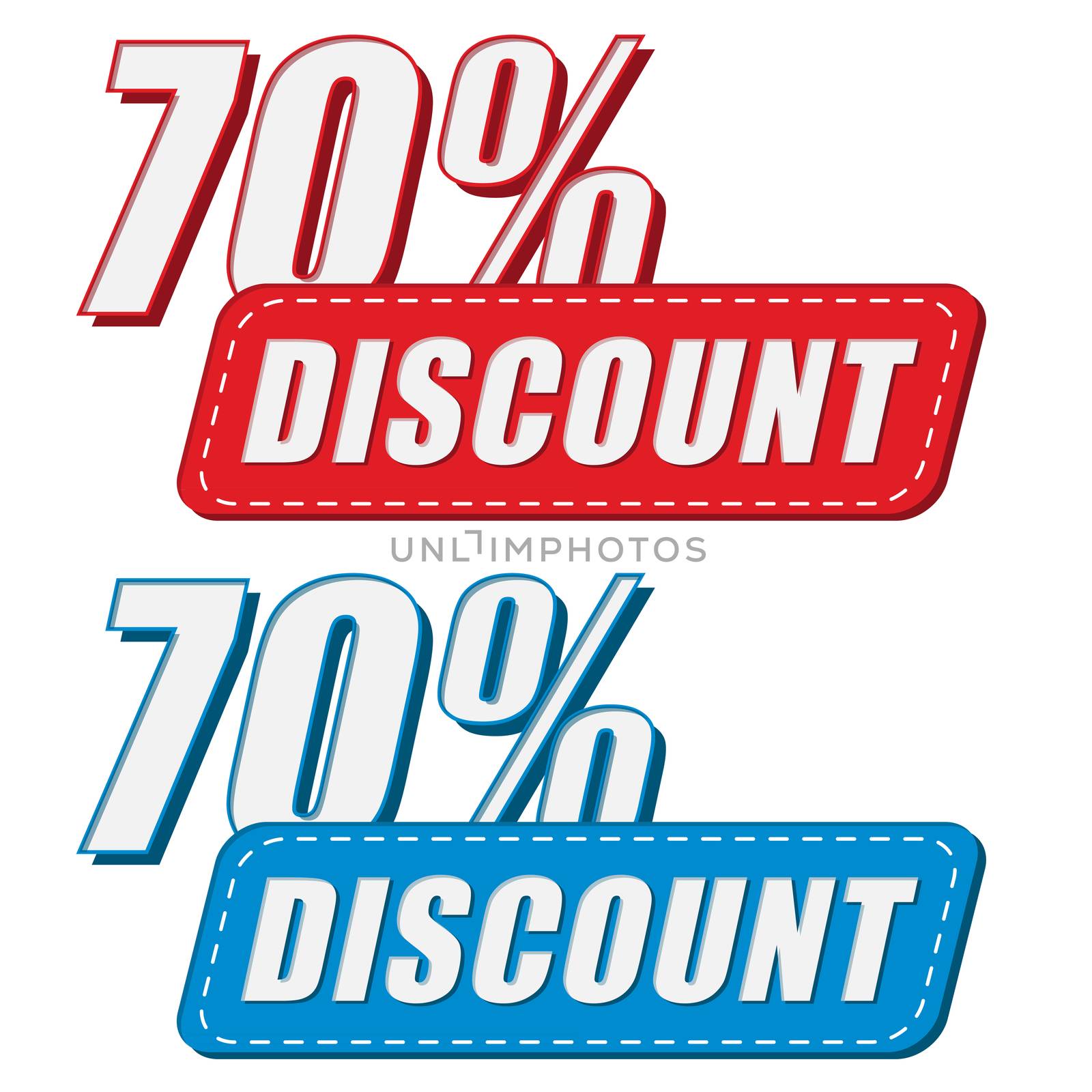 70 percentages discount in two colors labels, business shopping concept, flat design