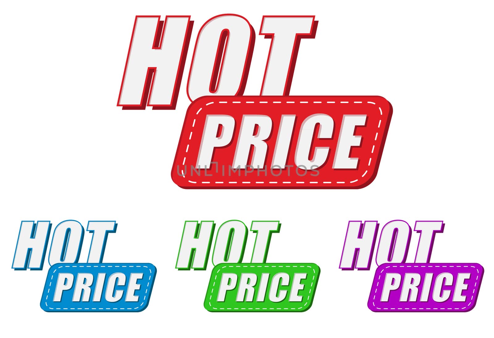 hot price, four colors labels, flat design, business shopping concept