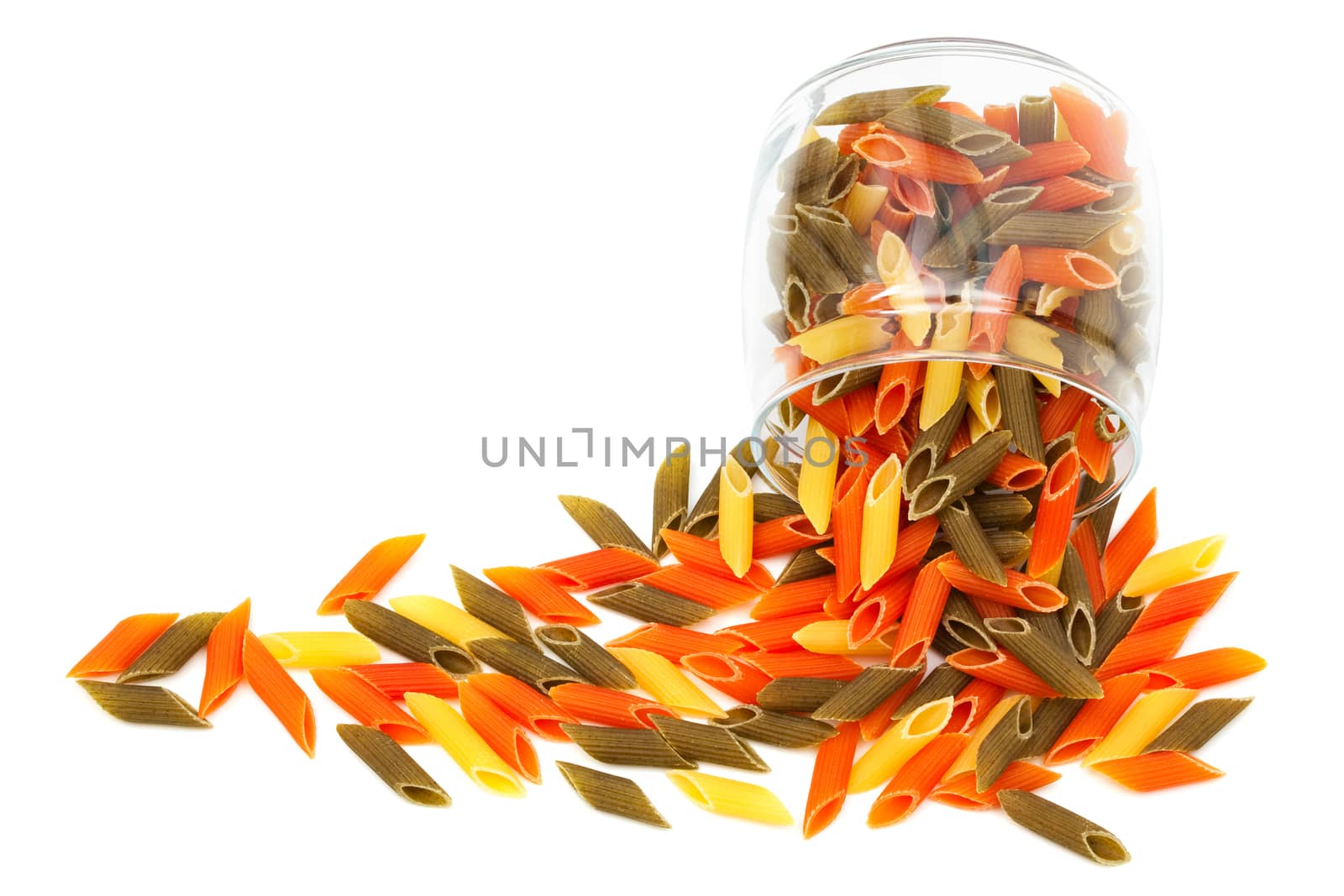 pasta in glass jar on a white background