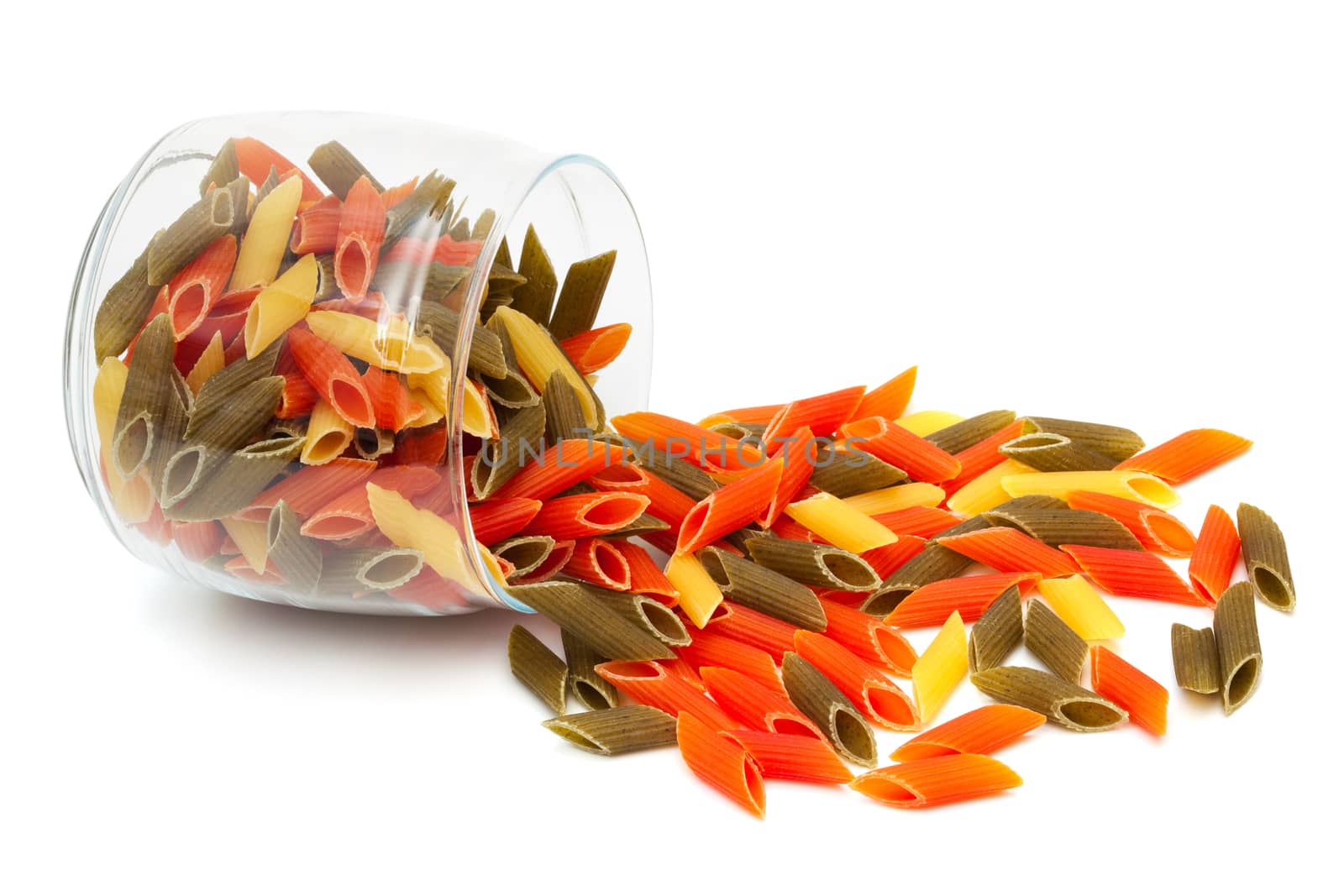 pasta in glass jar on a white background