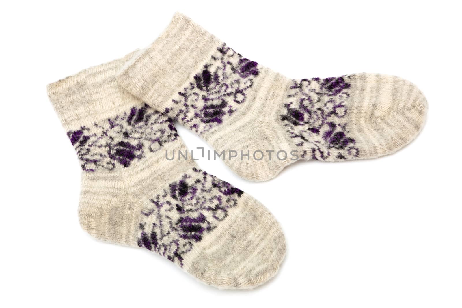 warm and beautiful socks on a white background