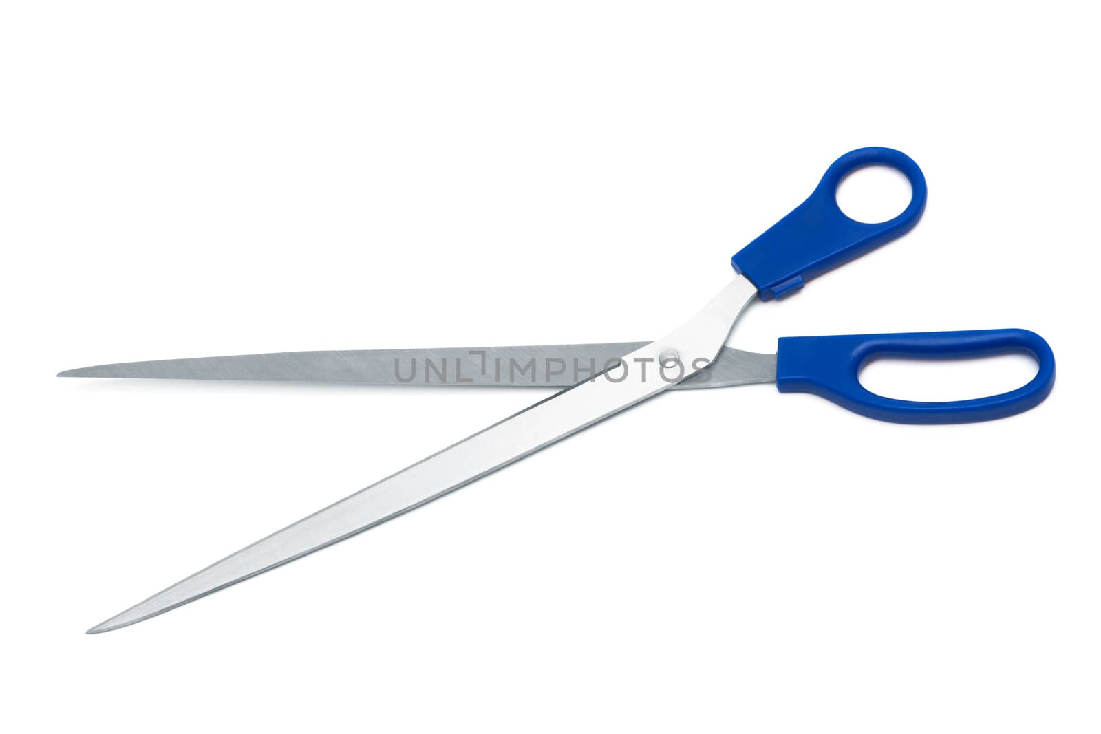 Modern metal scissors on a white background