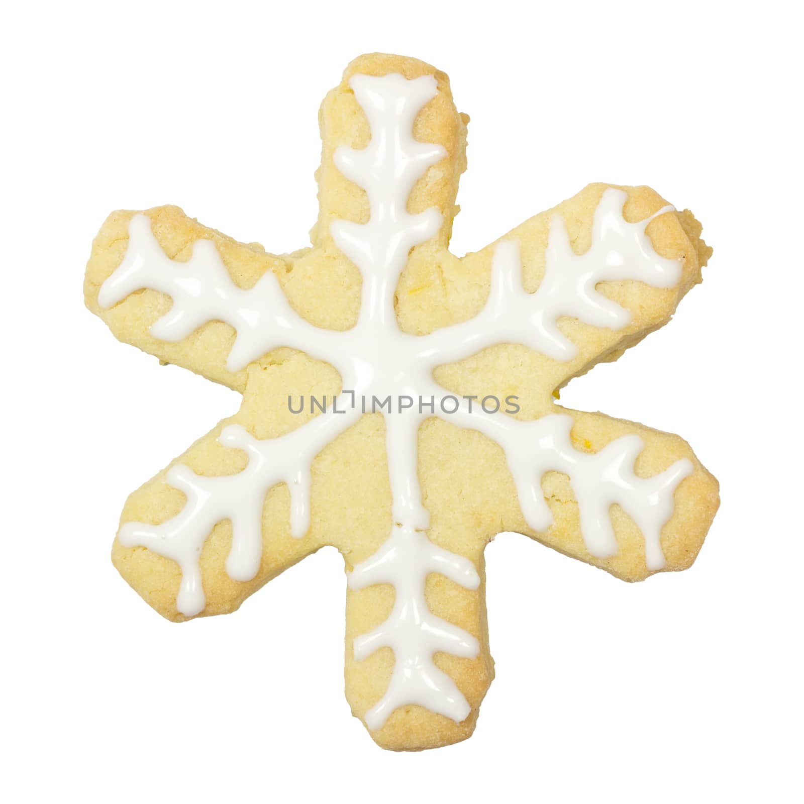 Gingerbread snow fake isolated on white background. Christmas cookie , Clipping path
