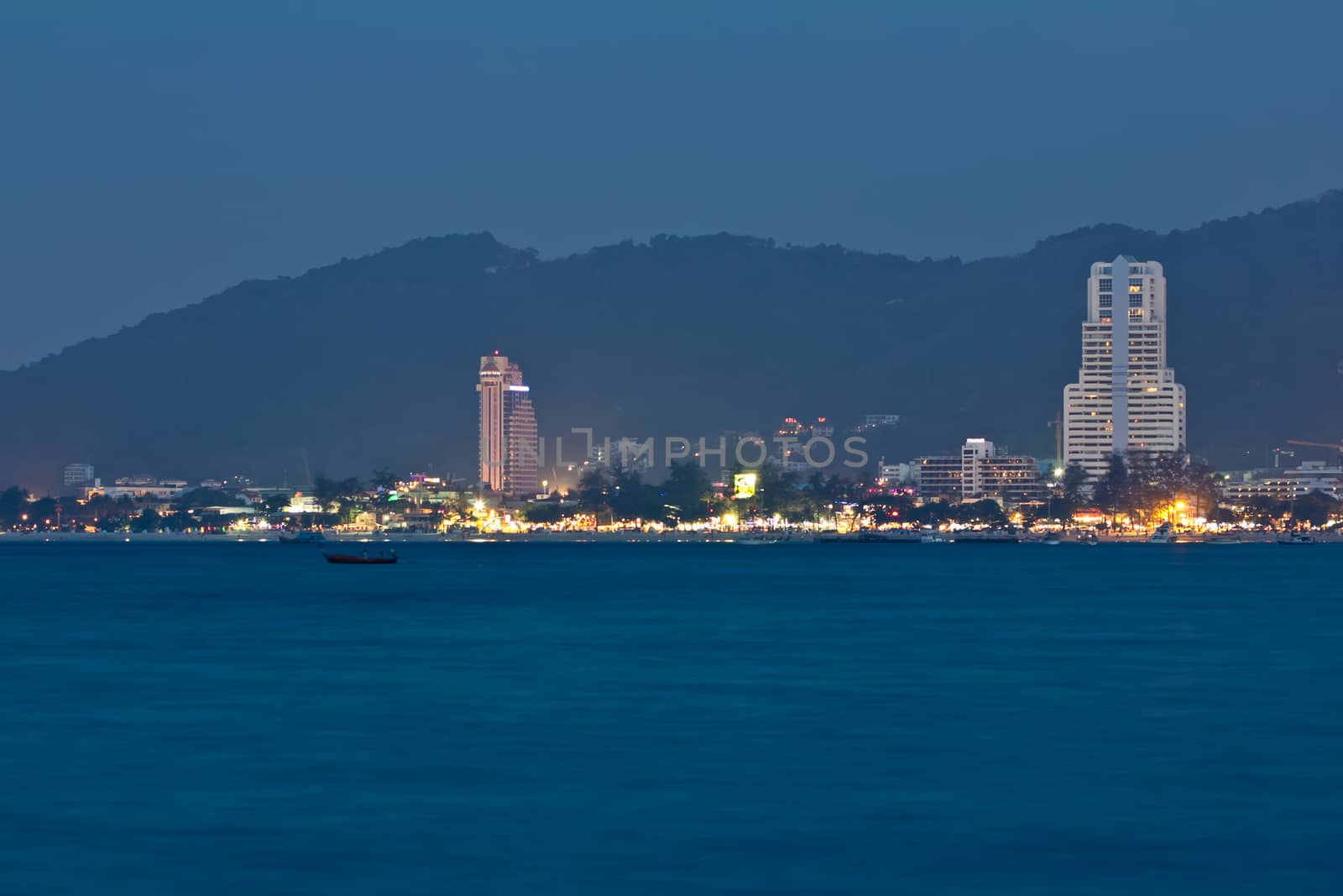 Patong City at night view from Sea