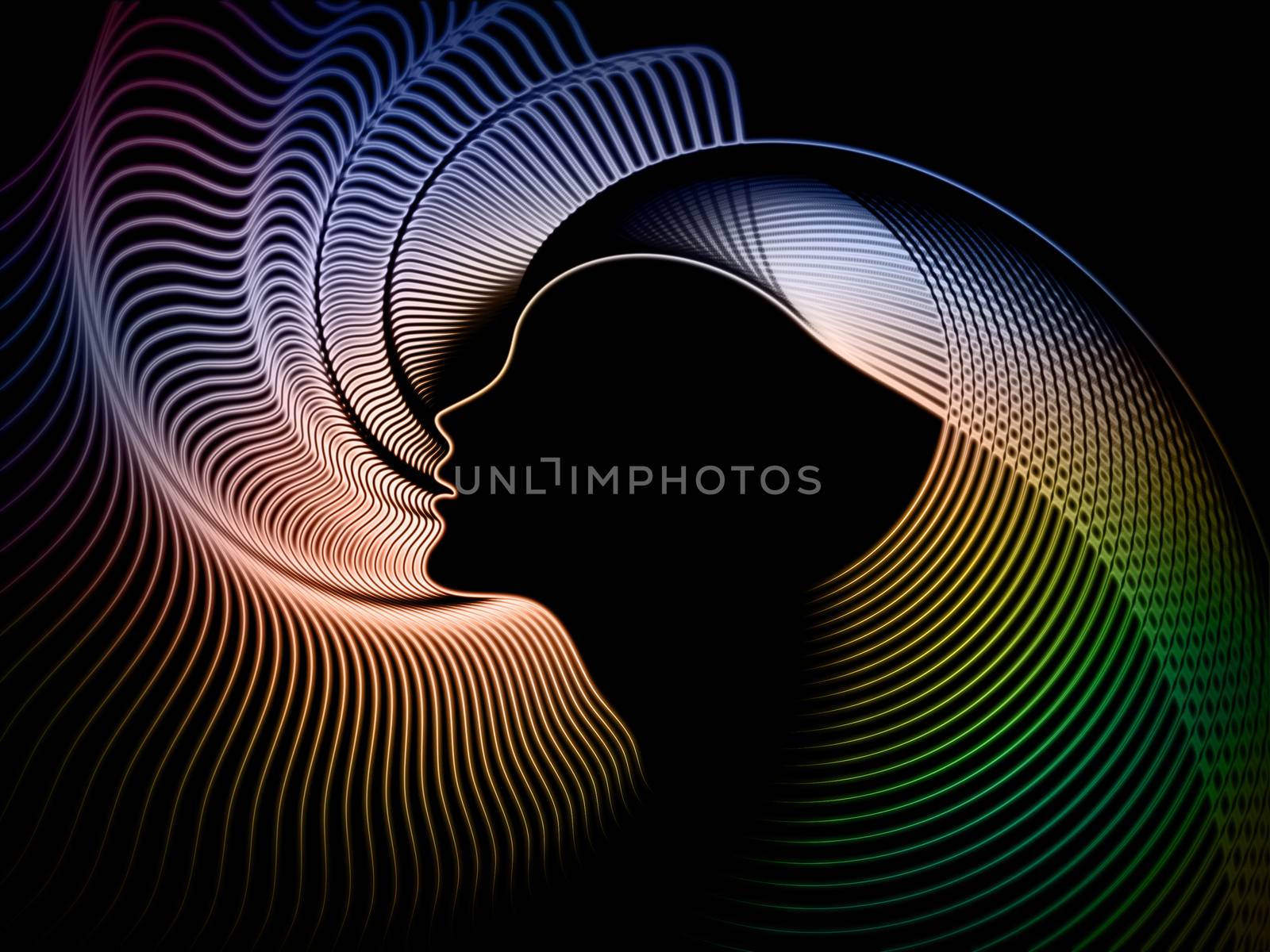 Geometry of Soul series. Abstract arrangement of profile lines of human head suitable as background for projects on education, science, technology and graphic design