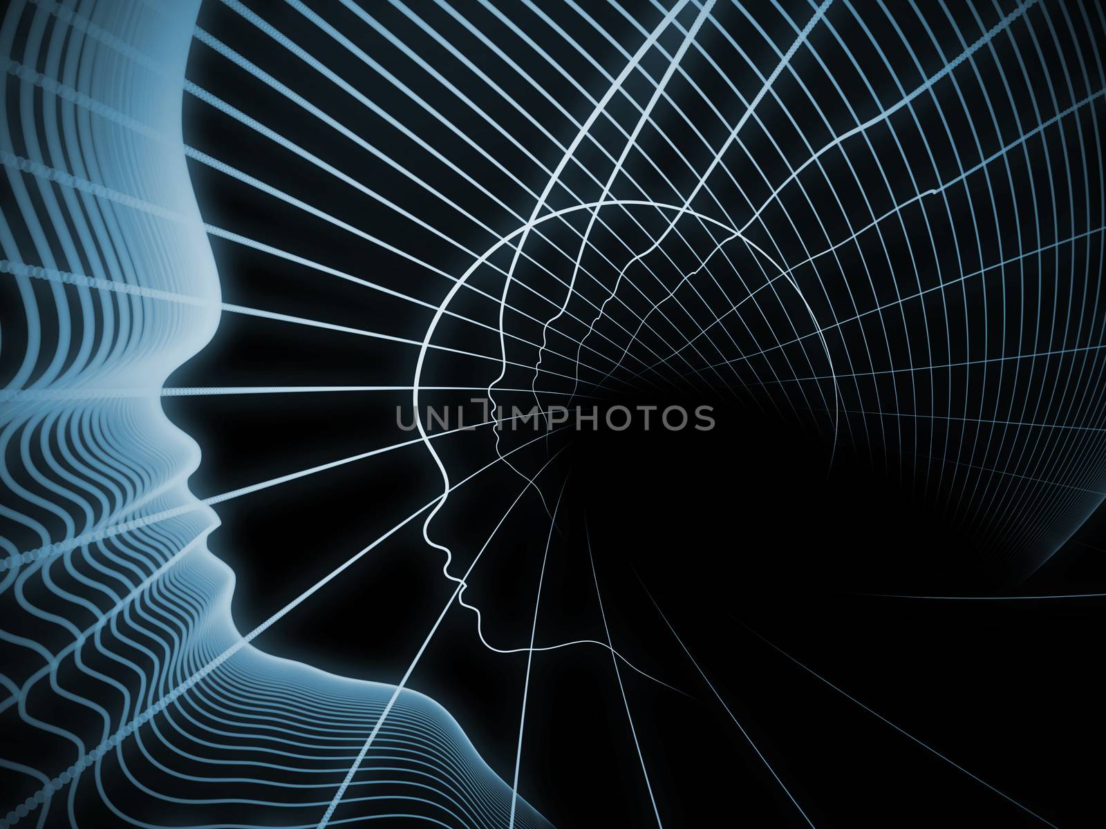 Geometry of Soul series. Abstract design made of profile lines of human head on the subject of education, science, technology and graphic design