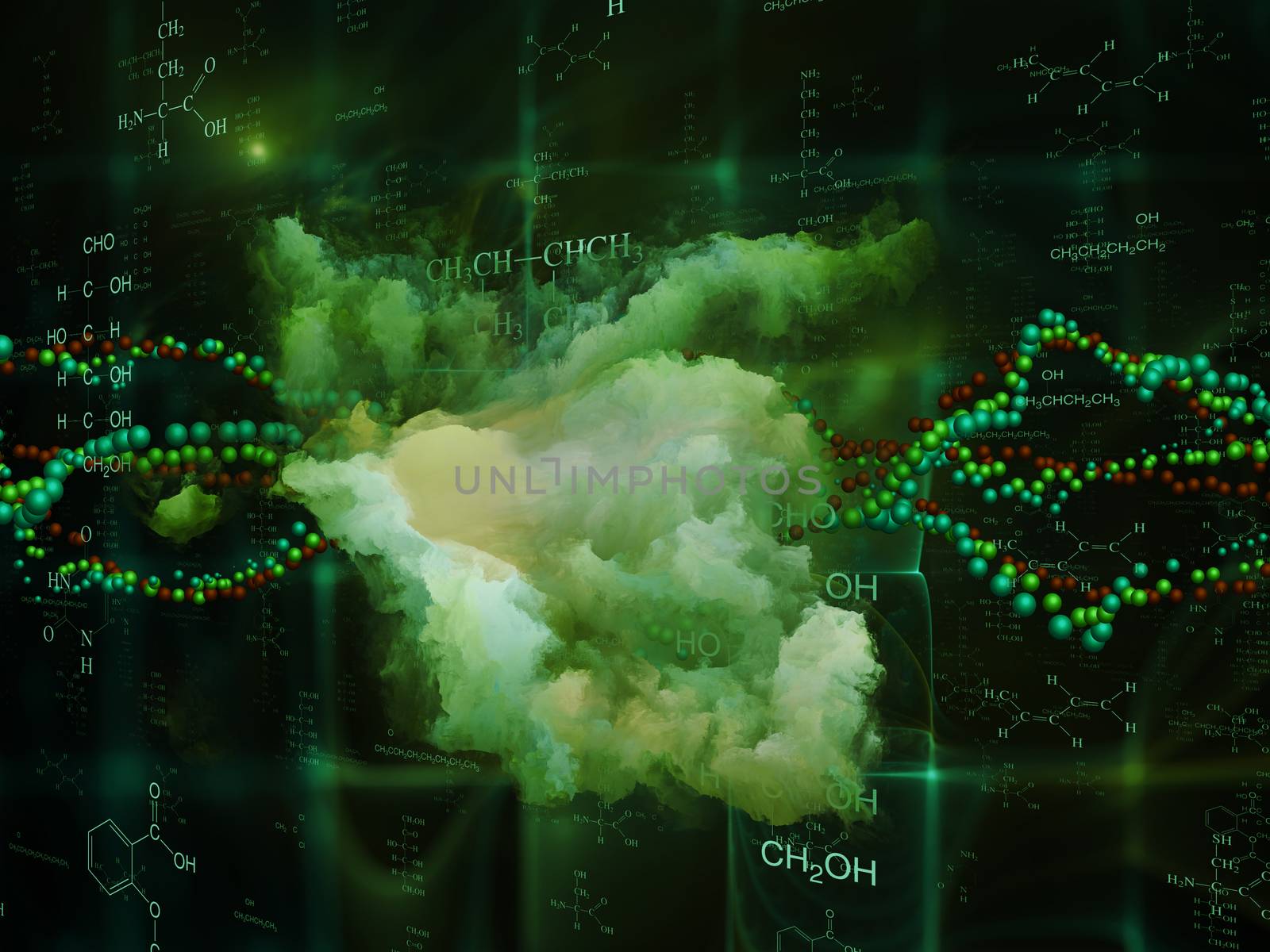 Molecular Dreams series. Visually attractive backdrop made of conceptual atoms, molecules and fractal elements suitable as element for layouts on biology, chemistry, technology, science and education