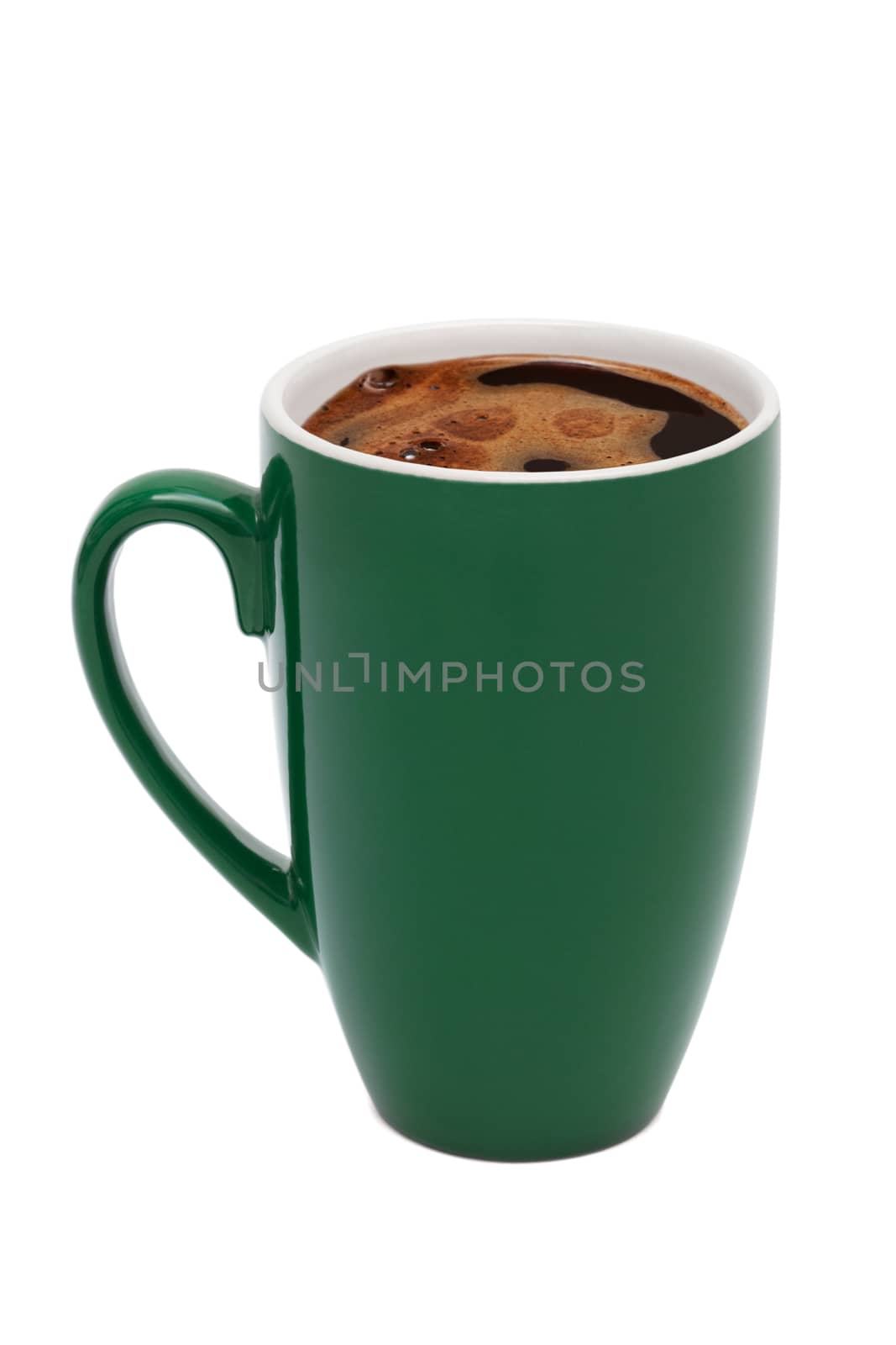 green cup from coffee on a white background