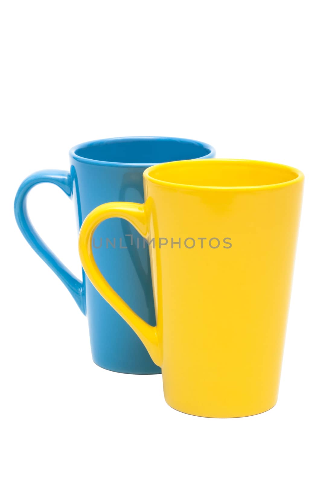 yellow and blue mug on a white background