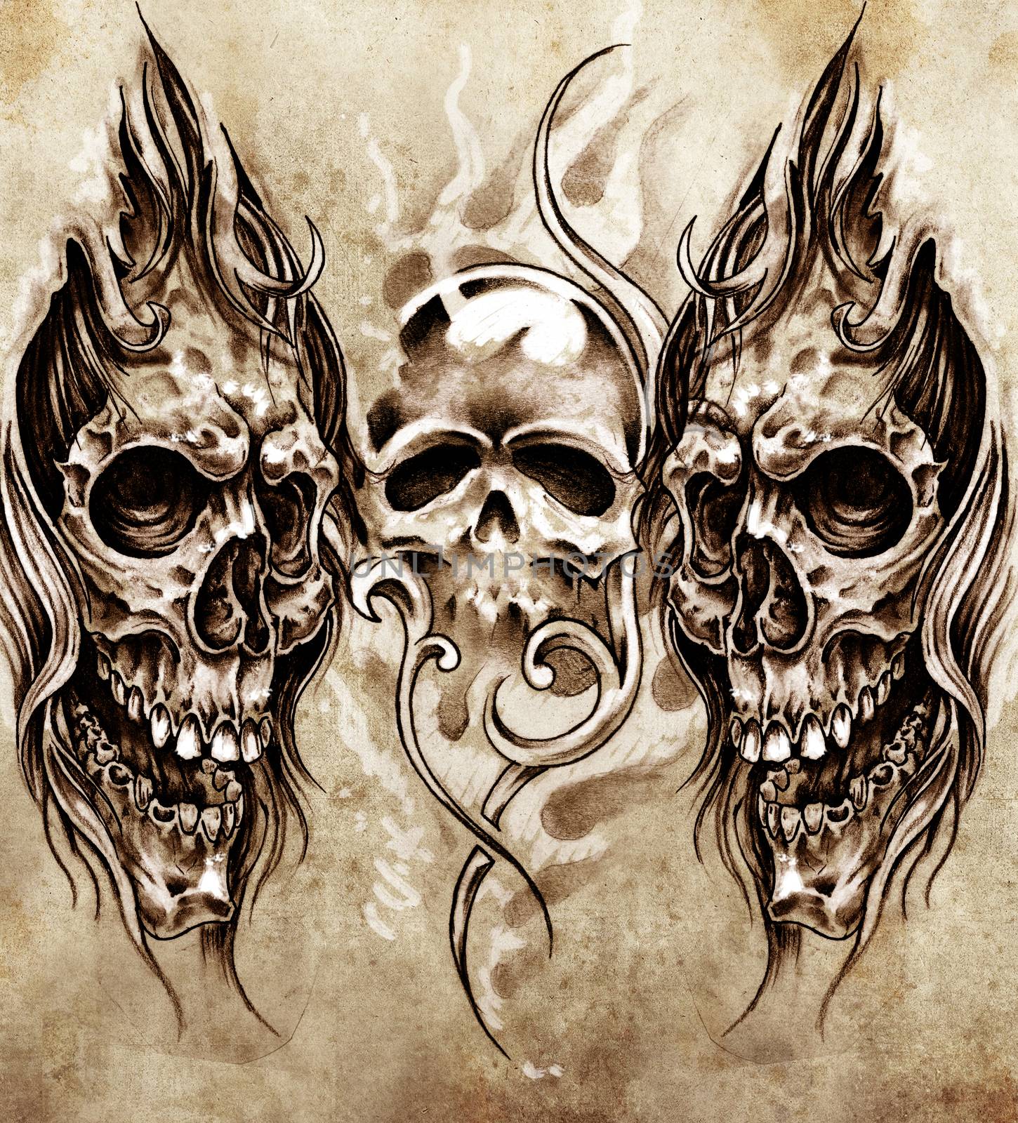 Sketch of tattoo art, skulls by FernandoCortes