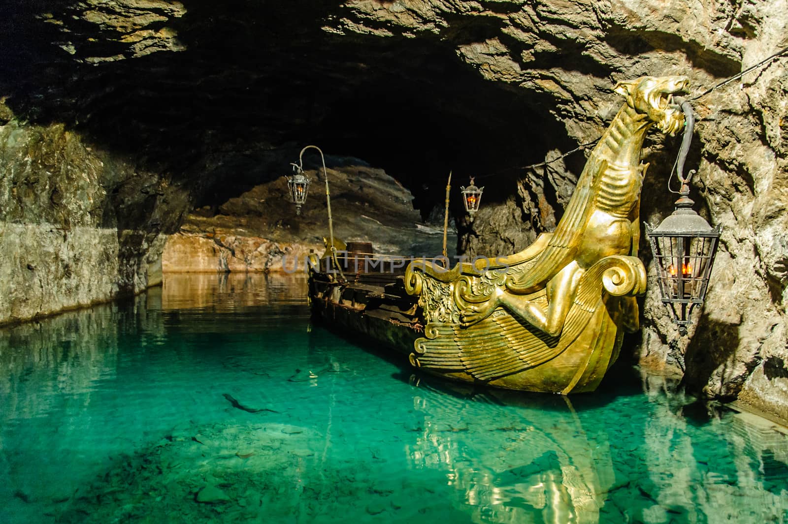 Golden boat in an underground lake by tepic