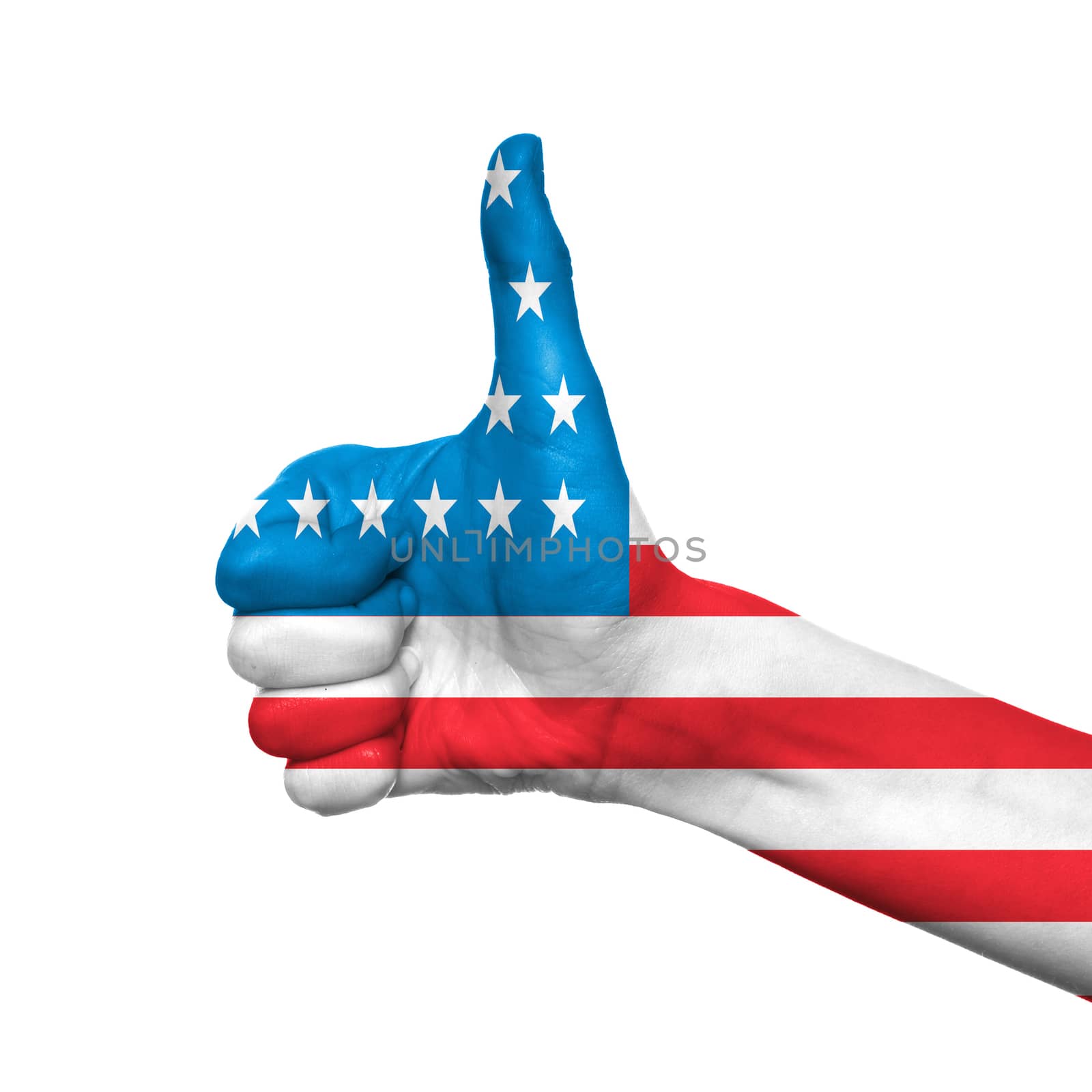 USA flag painted on hand over white background