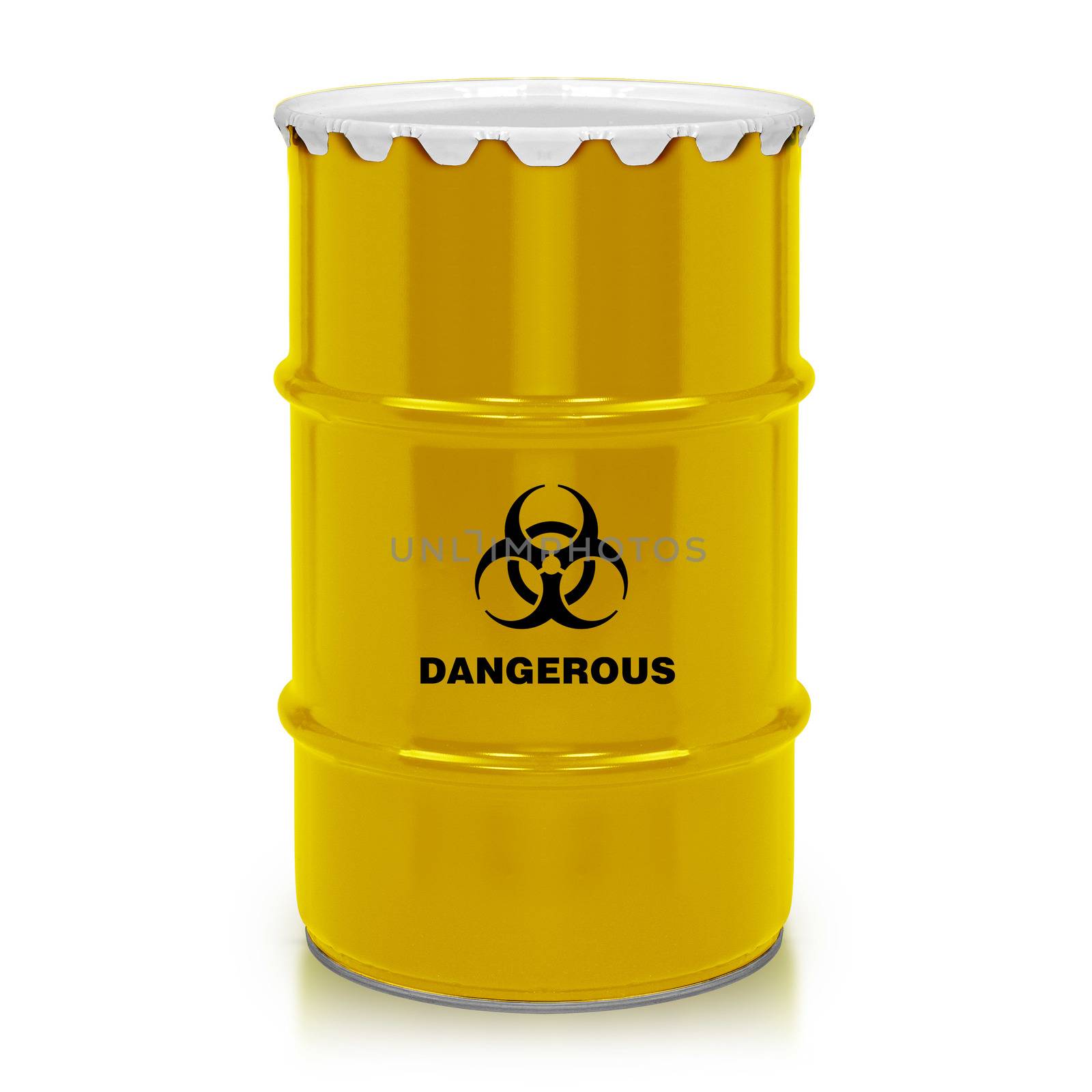 Golden plastic barrel with dangerous sign isolated on a white background. (with clipping work path)