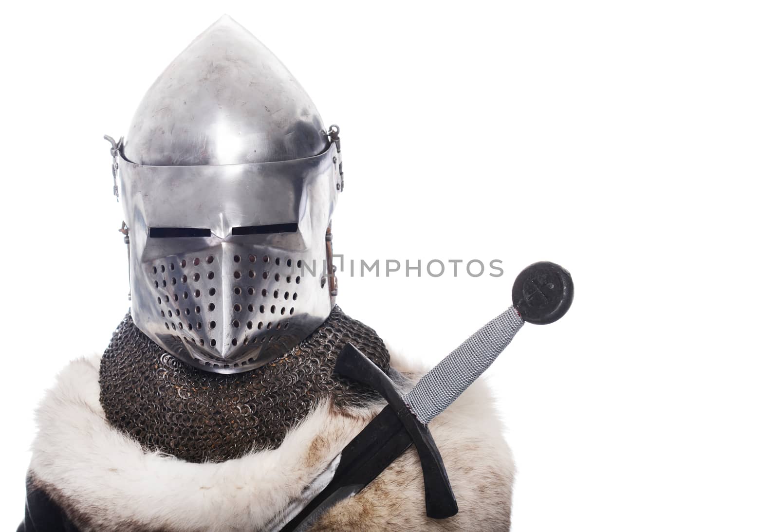 Portrait of XV century knight on white background