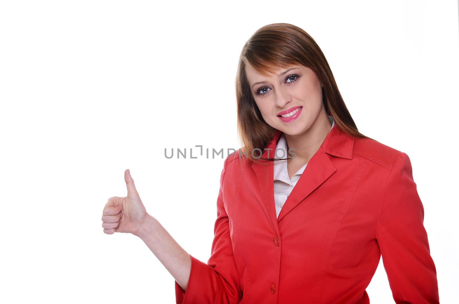 Pretty businesswoman posing over white background