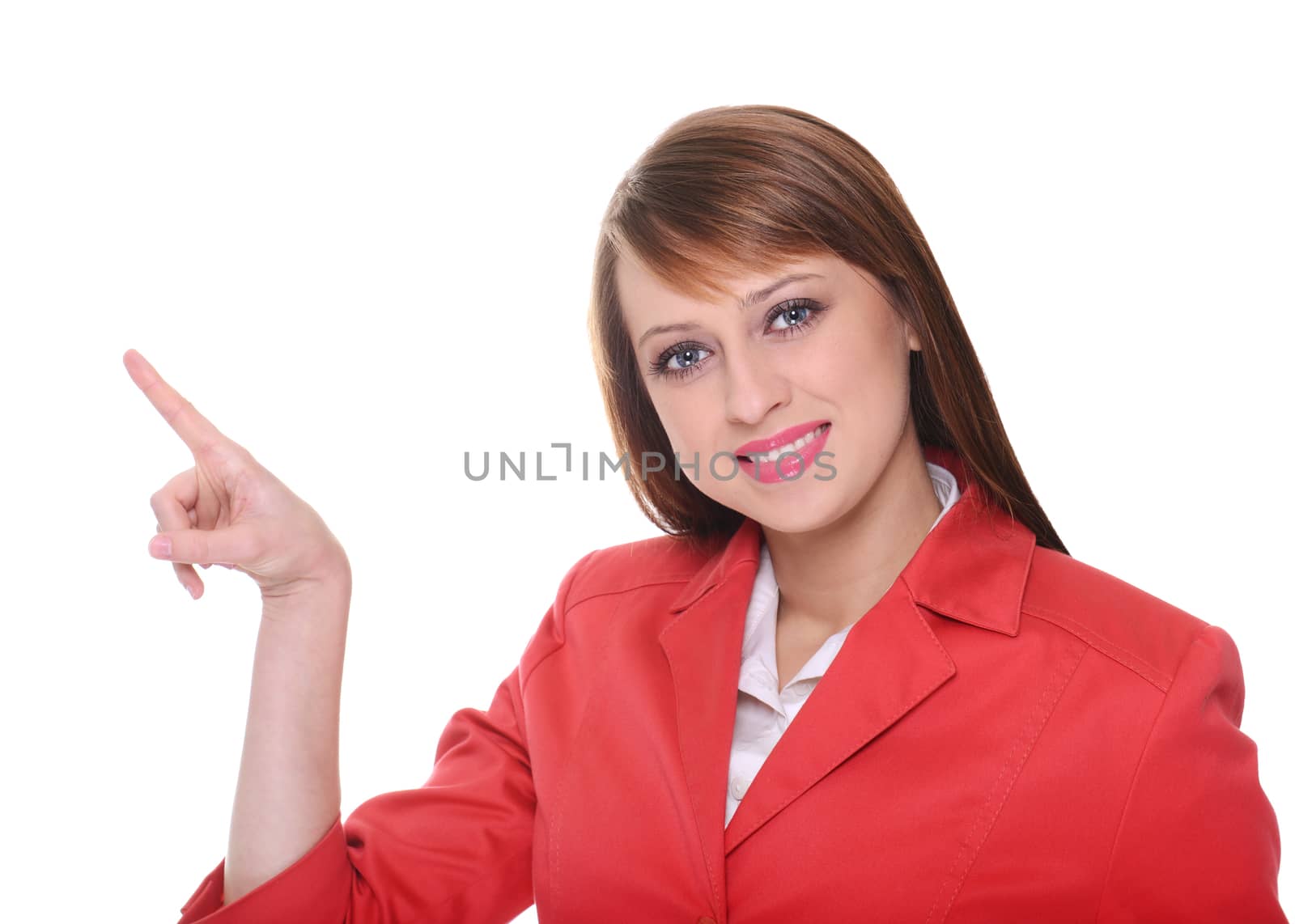 Pretty businesswoman posing over white background