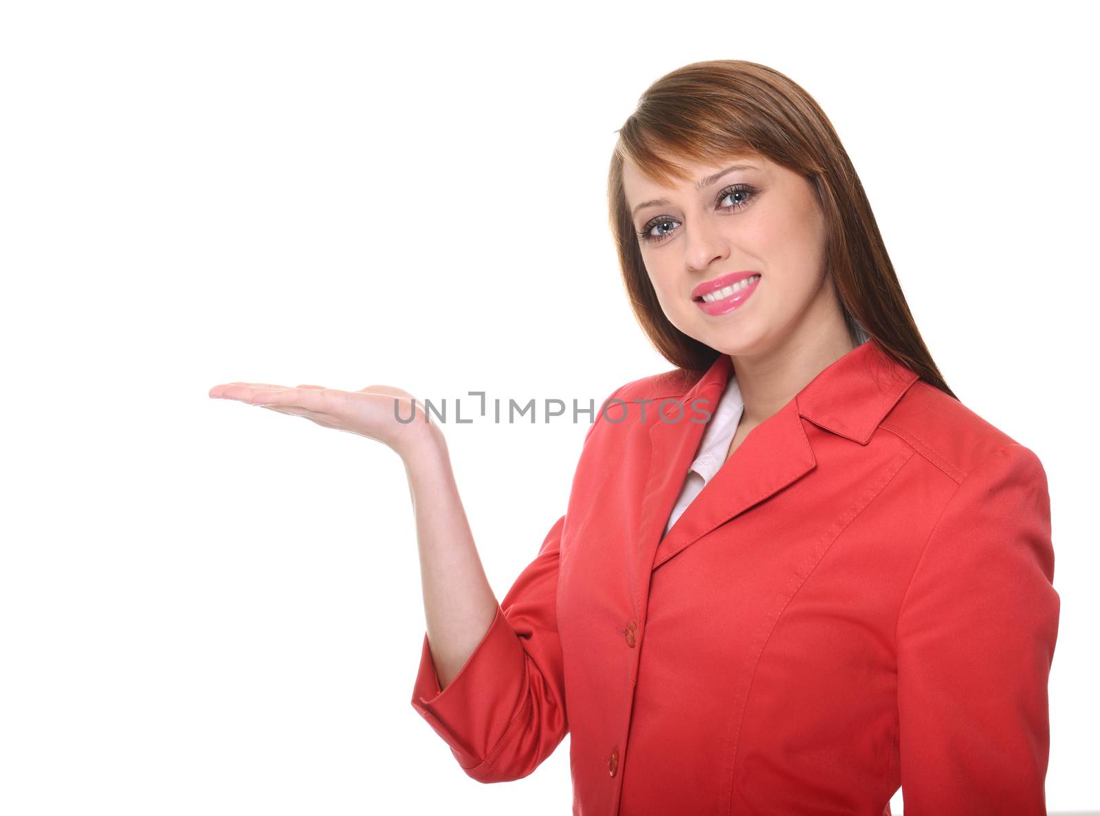 Pretty businesswoman posing over white background