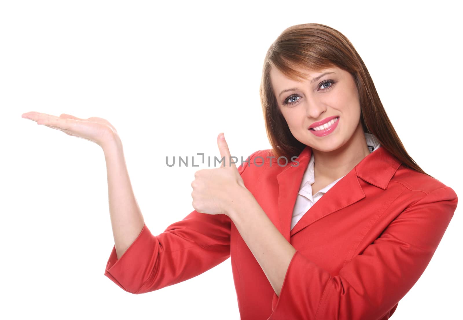 Pretty businesswoman posing over white background