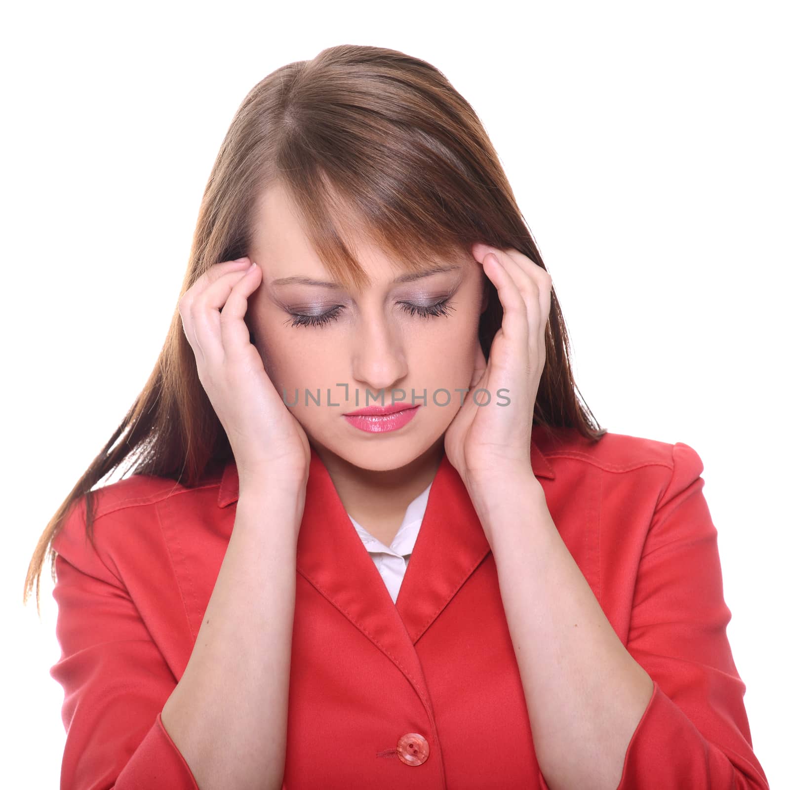 Pretty businesswoman posing over white background