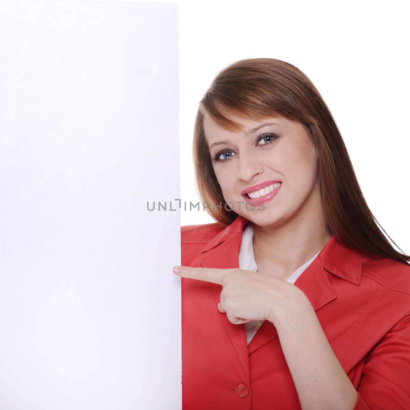 Pretty businesswoman posing over white background