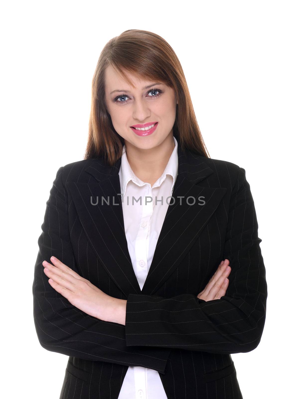Pretty businesswoman posing over white background