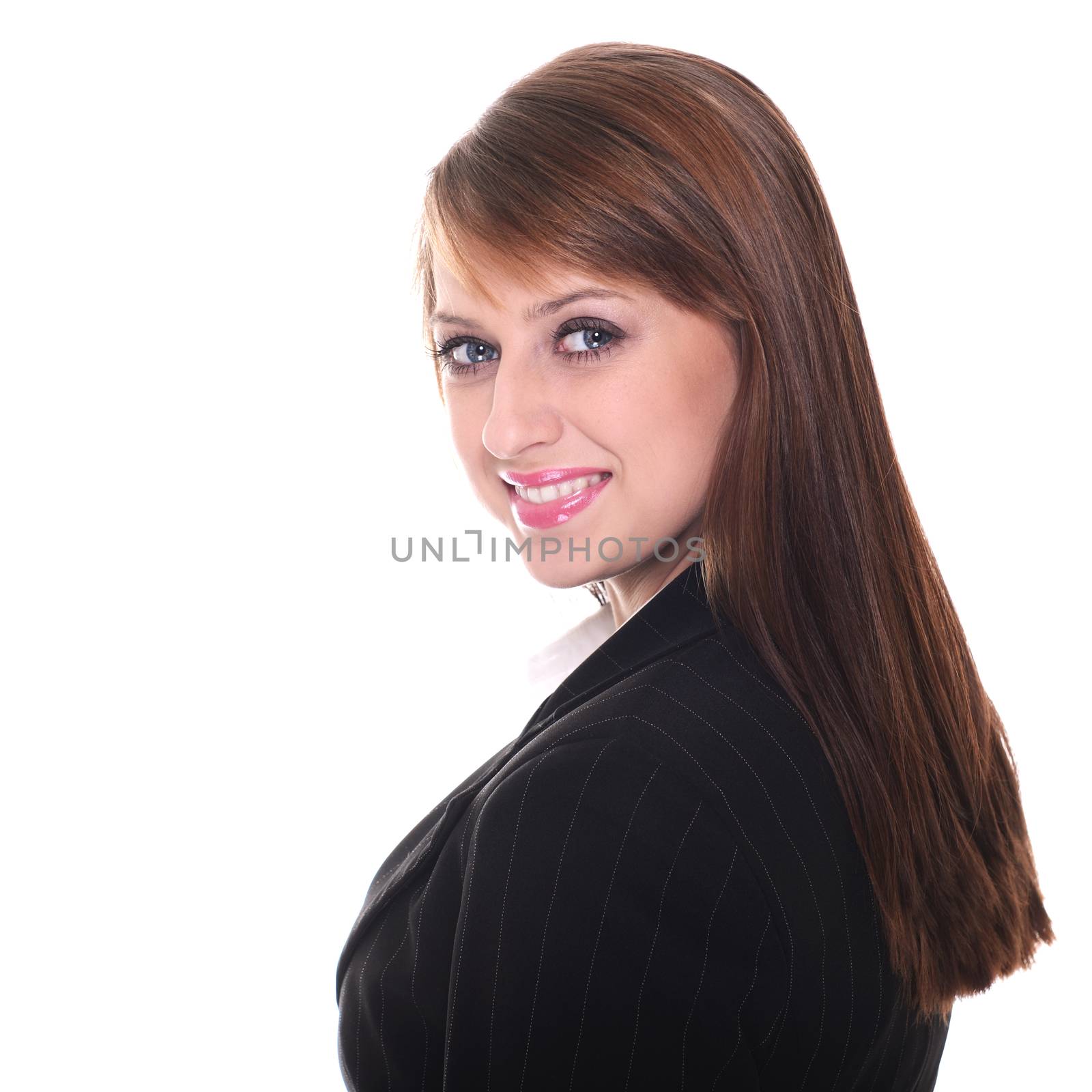 Pretty businesswoman posing over white background