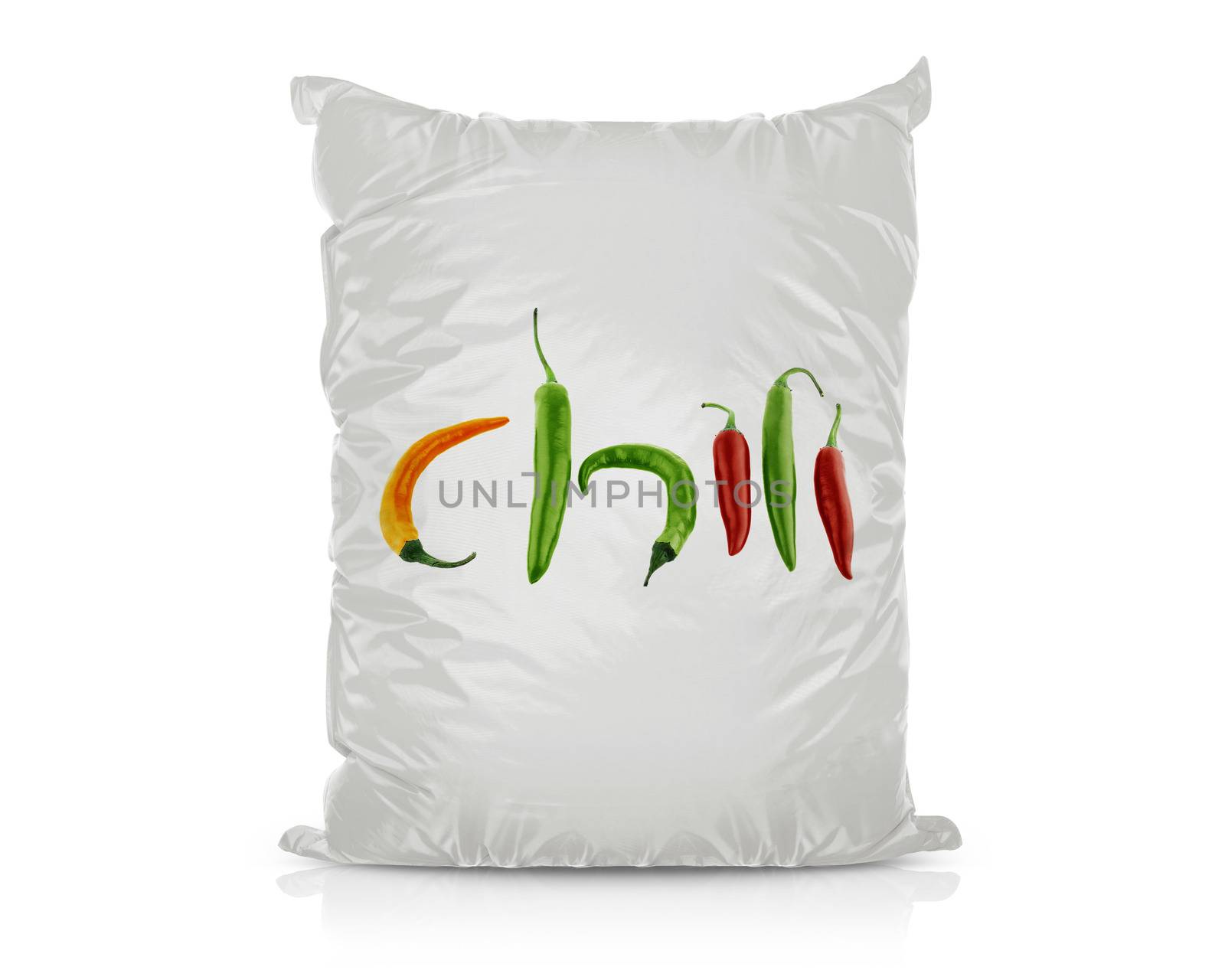 White Blank Foil Food Bag Packaging For Pepper, Spices, Sachet, Chips. Plastic Pack Template Ready For Your Design. (with clipping work path)