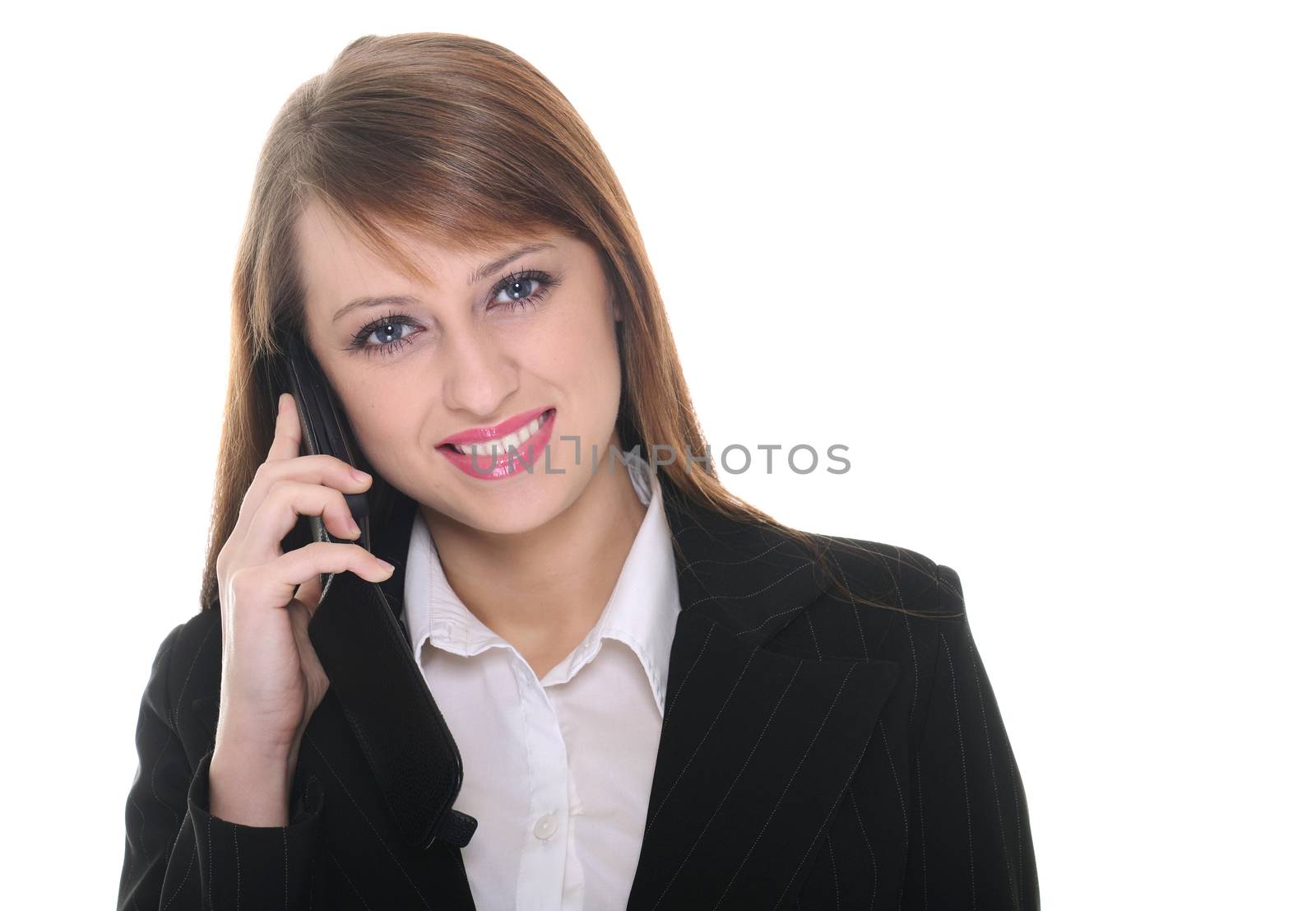 Pretty businesswoman posing over white background