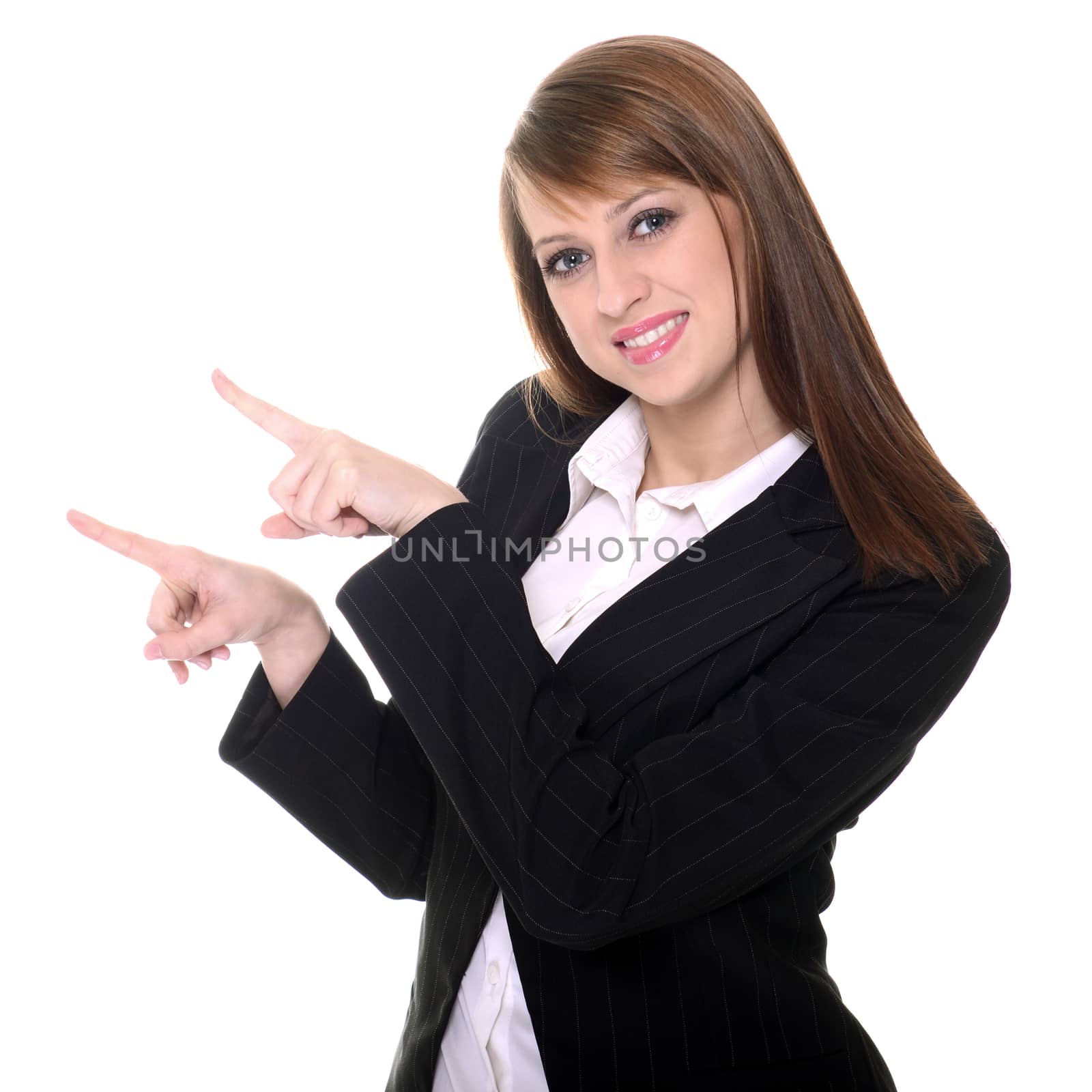 Pretty businesswoman posing over white background