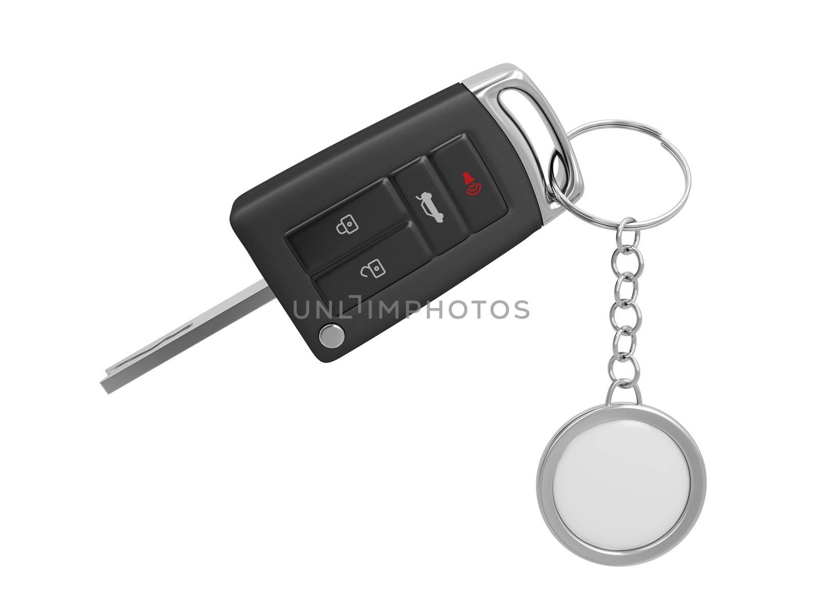 Car key with metal keyring, isolated on white background
