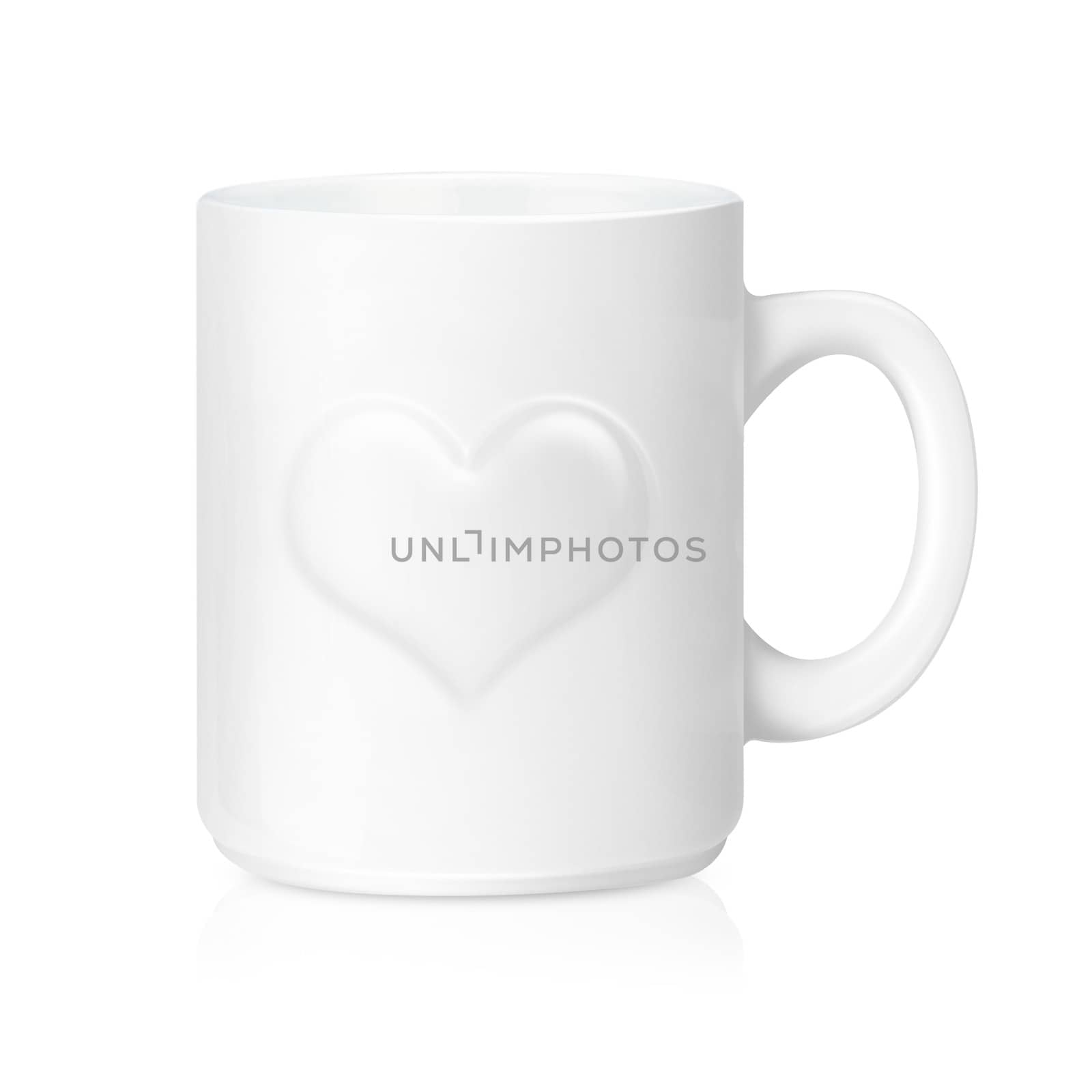 White ceramic mug with heart sign ,Isolated on a whit, love concept. (with clipping work path)