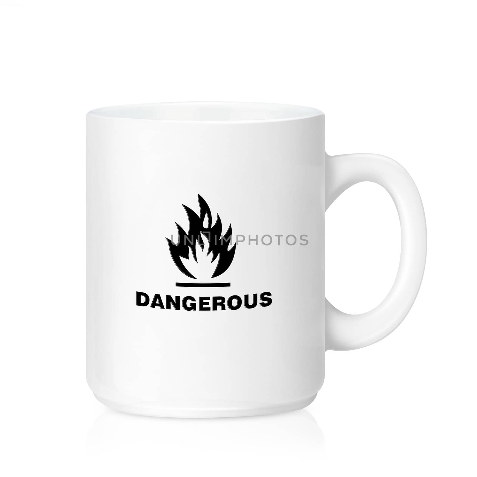 White ceramic mug with fire sign, Isolated on a white, Idea about don't touch my mug. (with clipping work path)