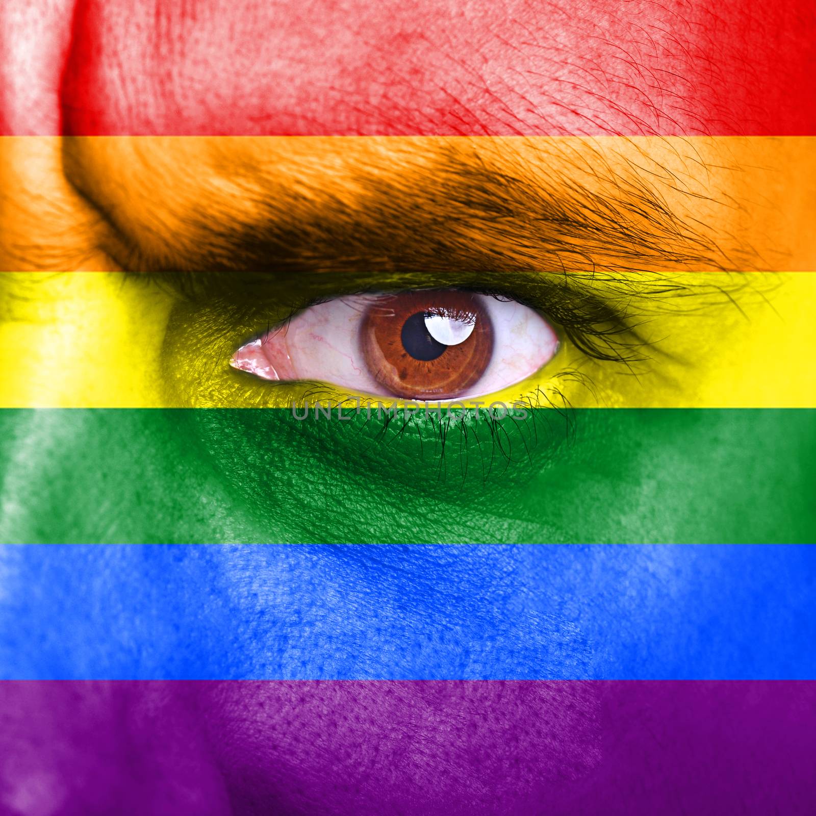 Rainbow flag painted on human face