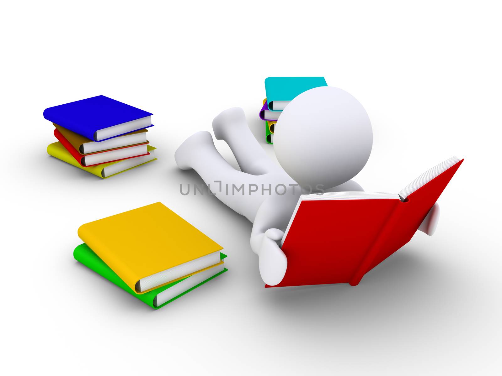 3d person lying on the ground is reading a book 