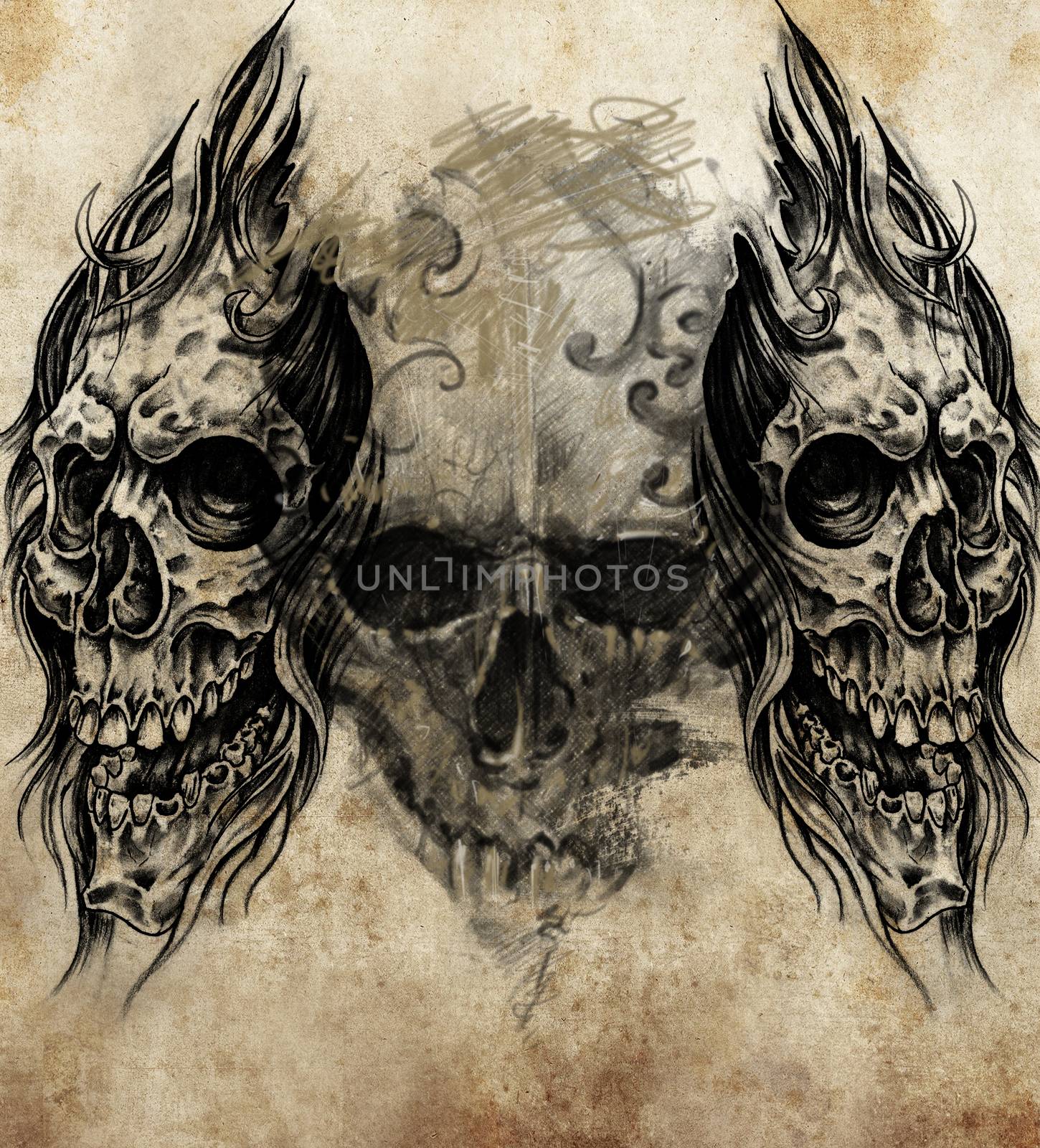 Sketch of tattoo art, skulls by FernandoCortes