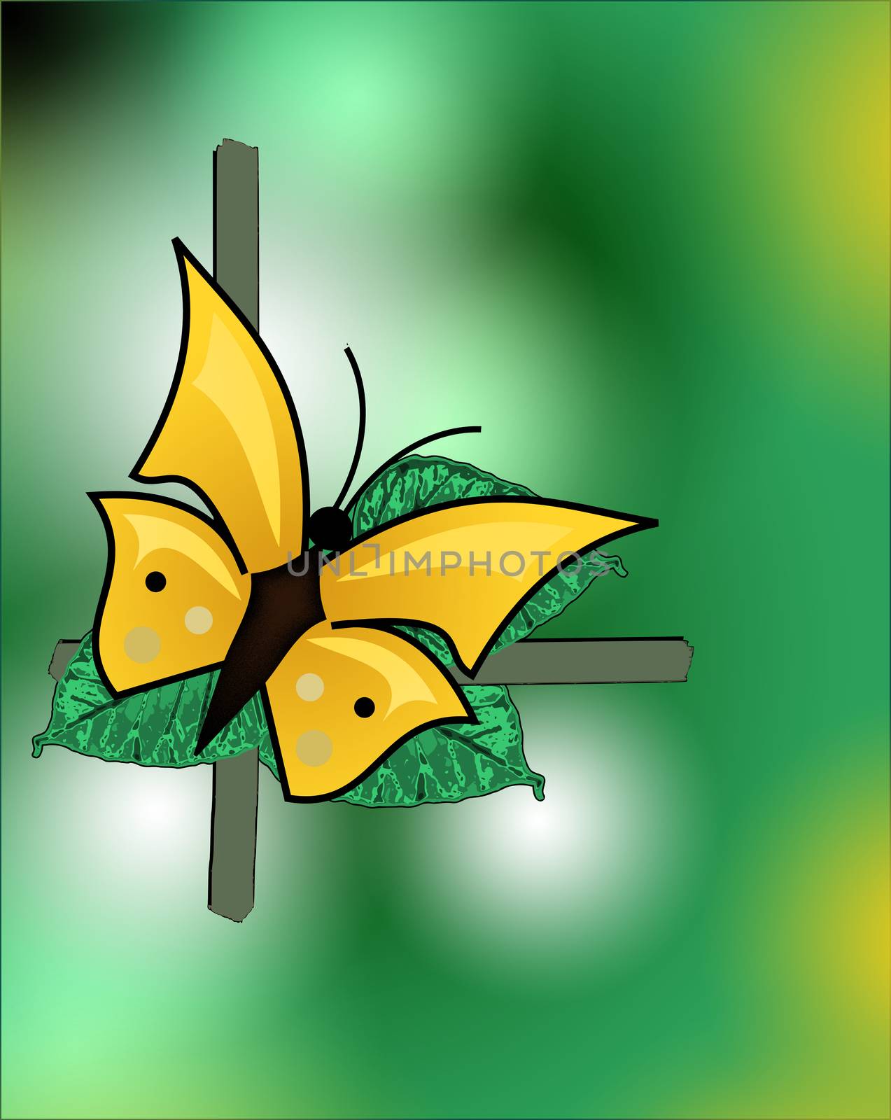 Nice yellow butterfly on green, yellow background