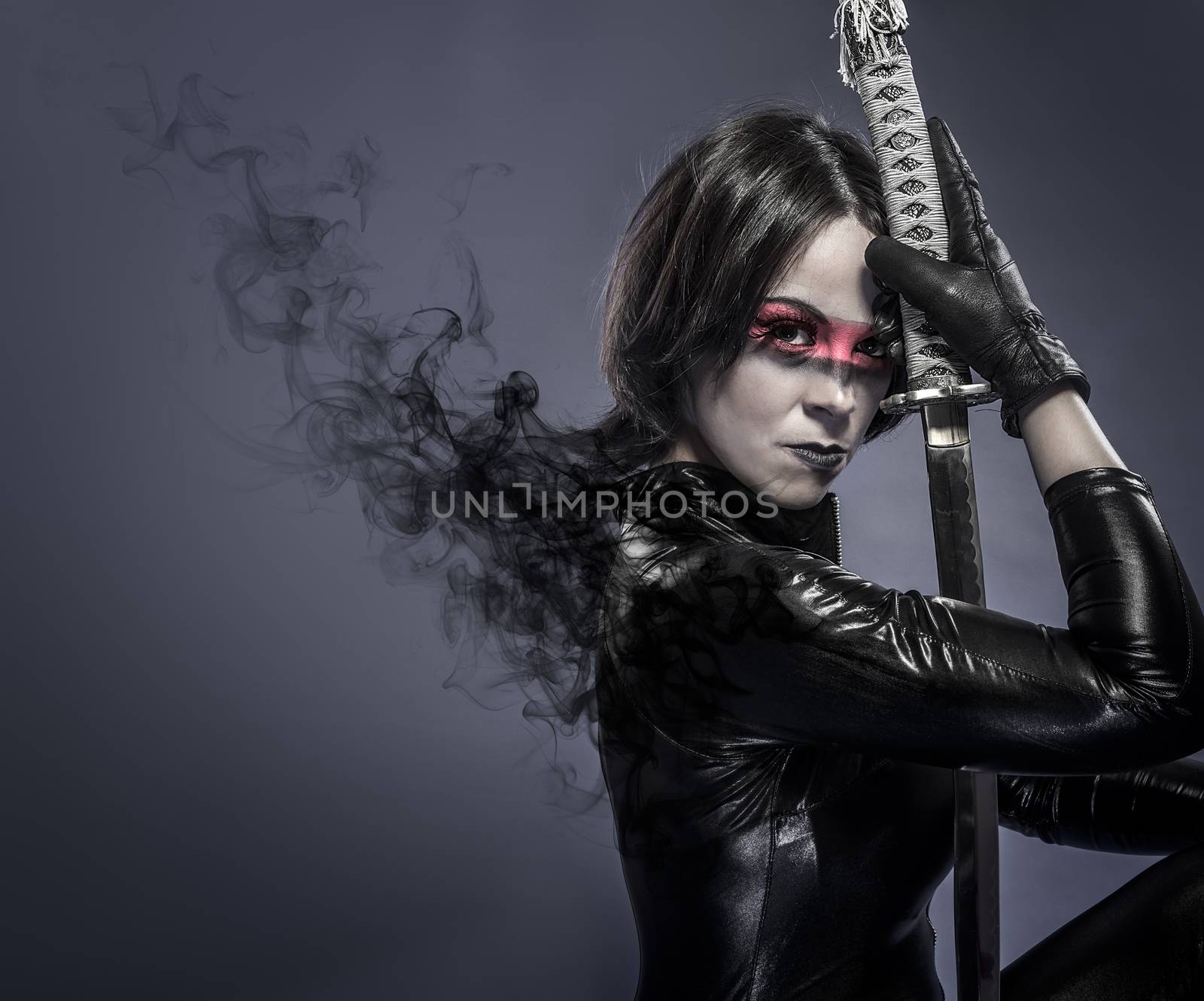 Brunette with katana sword, fineart