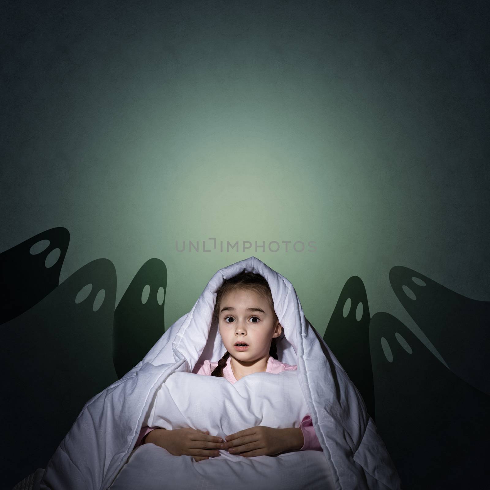 girl under the covers with a flashlight by adam121