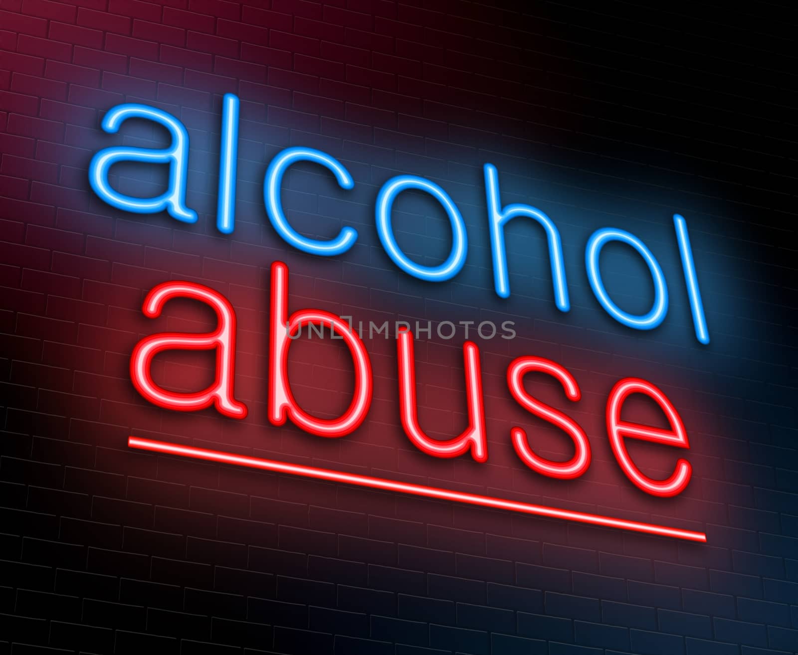 Illustration depicting an illuminated neon sign with an alcohol abuse concept.