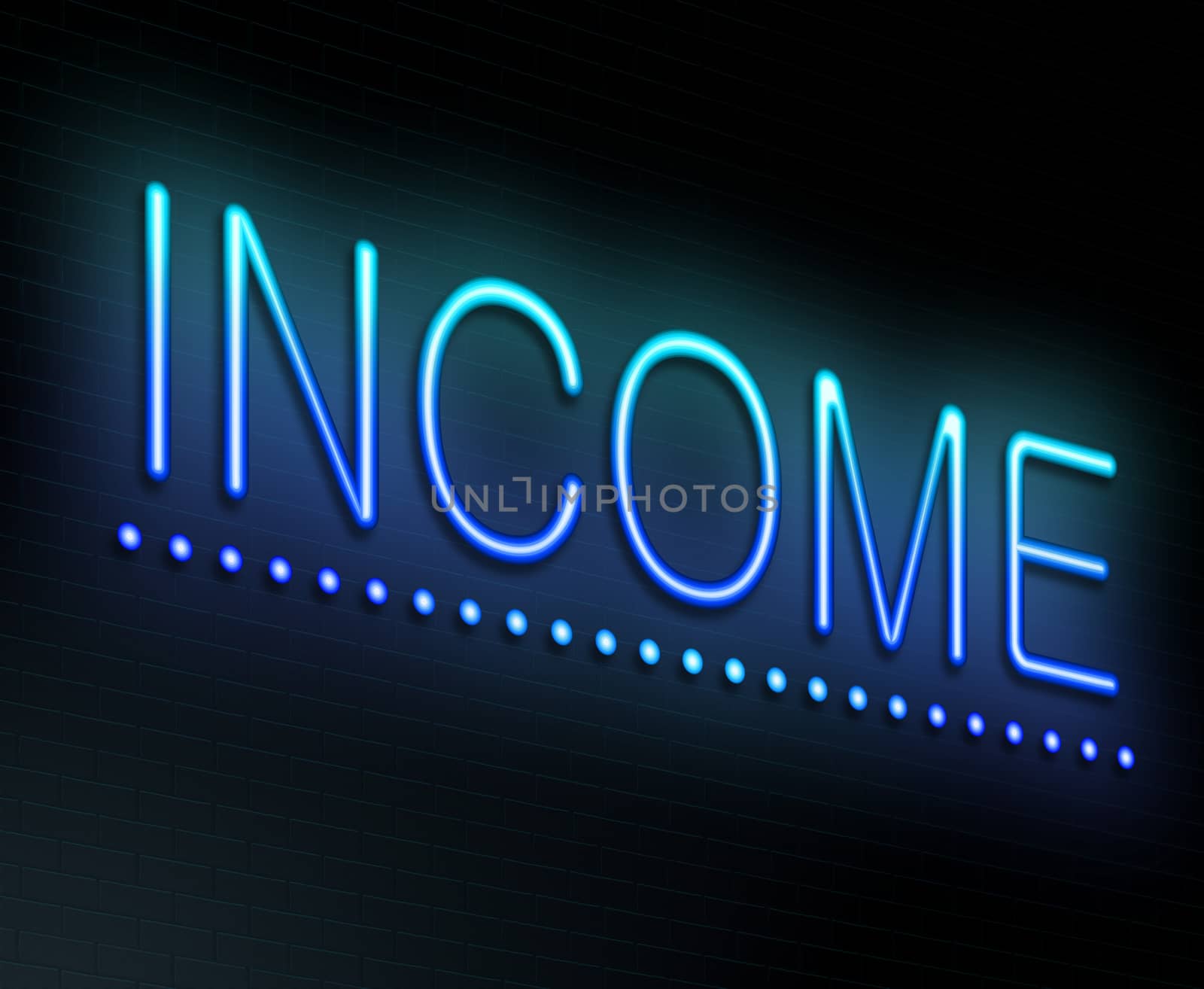 Illustration depicting an illuminated neon sign with an income concept.