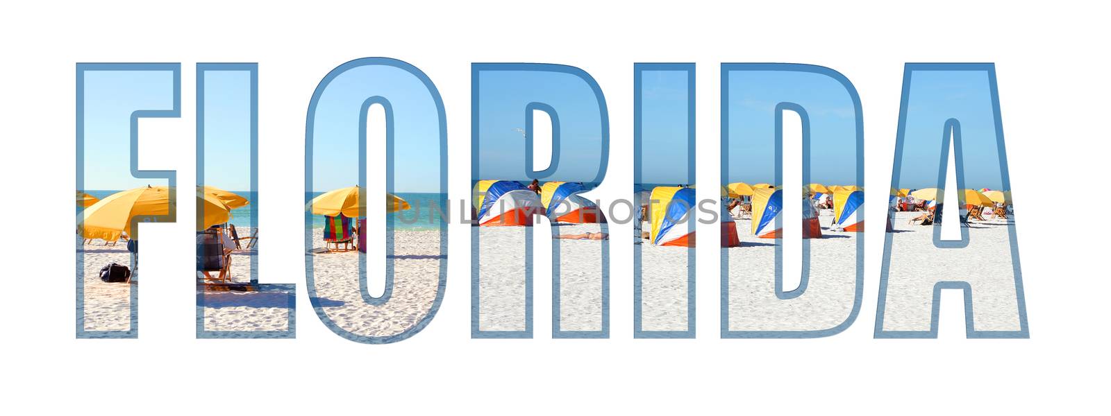 Florida text with different beaches in the letters