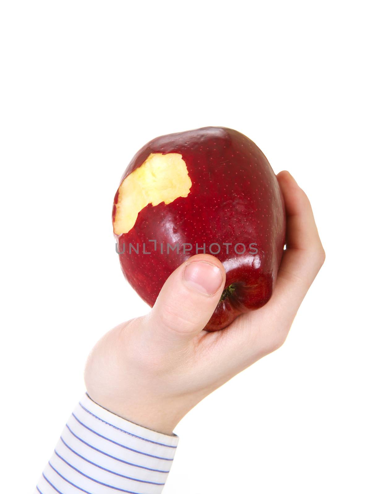 Person holding Core of an Apple closeup Isolated on the White Background